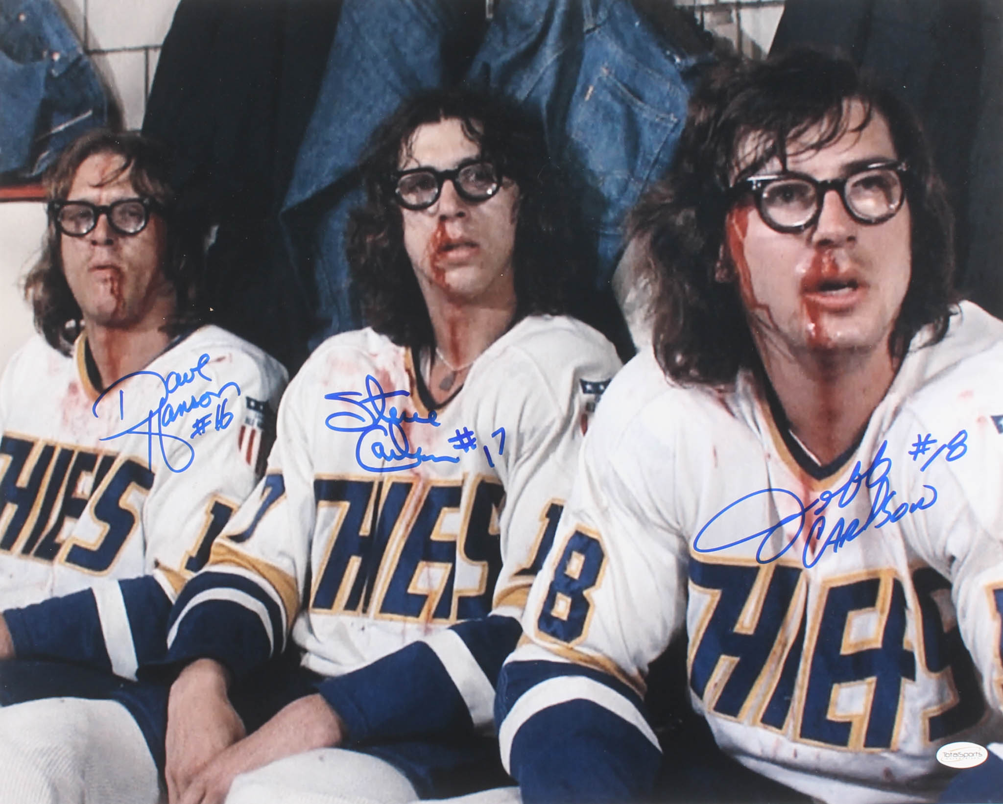 Jeff Carlson, Steve Carlson & David Hanson Signed Hanson Brothers "Slap Shot" 16x20 Photo (TSE COA) at PristineAuction.com Jeff Carlson, Steve Carlson & David Hanson Signed Hanson Brothers "Slap Shot" 16x20 Photo (TSE COA) at PristineAuction.com