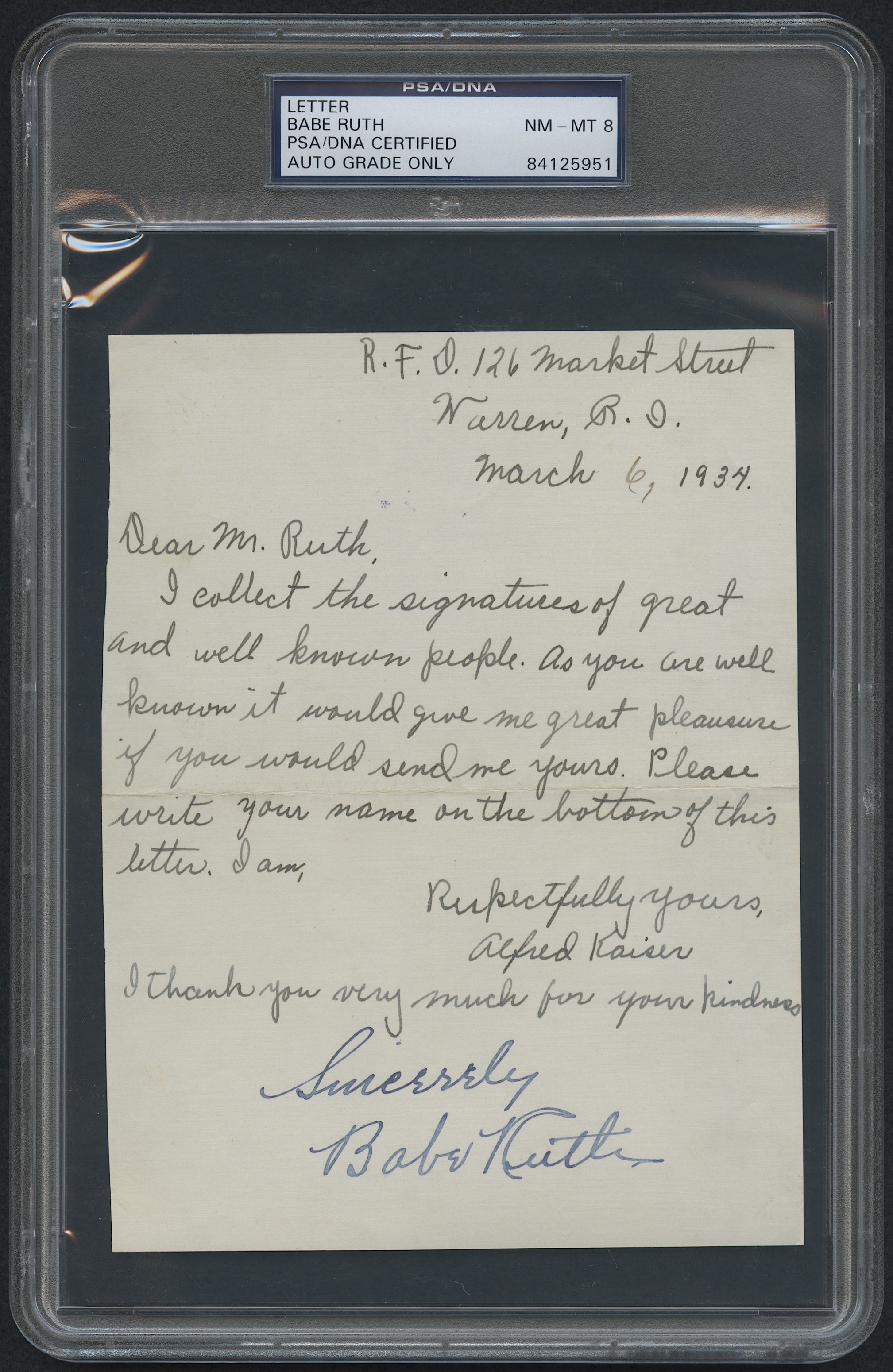 Babe Ruth Signed Hand-Written Letter from a Fan Inscribed 