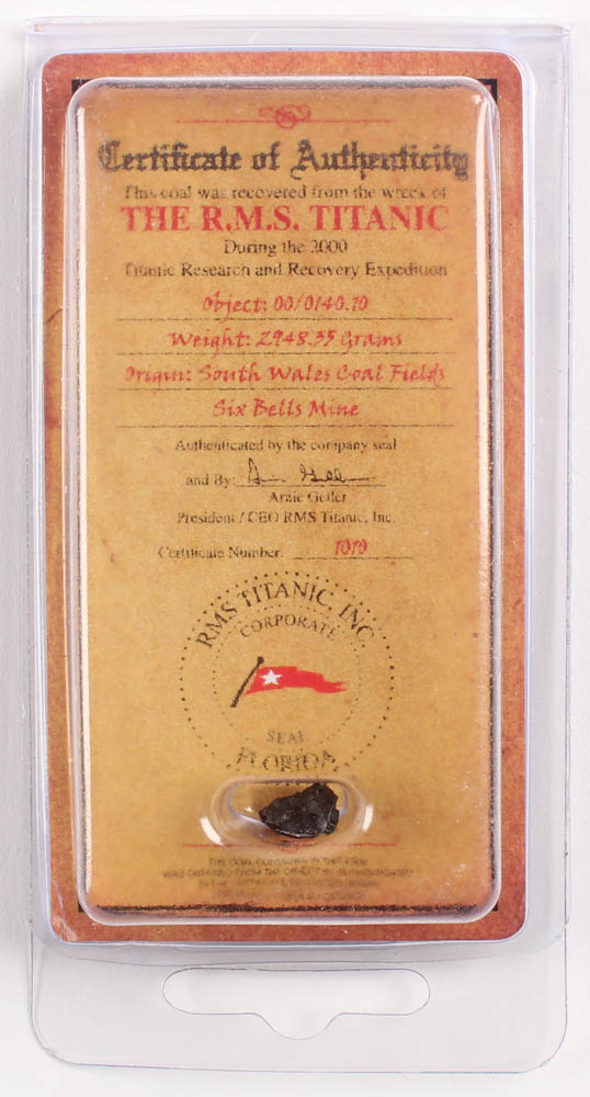 Authentic Coal From Titanic Wreckage with Display Case (RMS Titanic COA) at PristineAuction.com Authentic Coal From Titanic Wreckage with Display Case (RMS Titanic COA) at PristineAuction.com