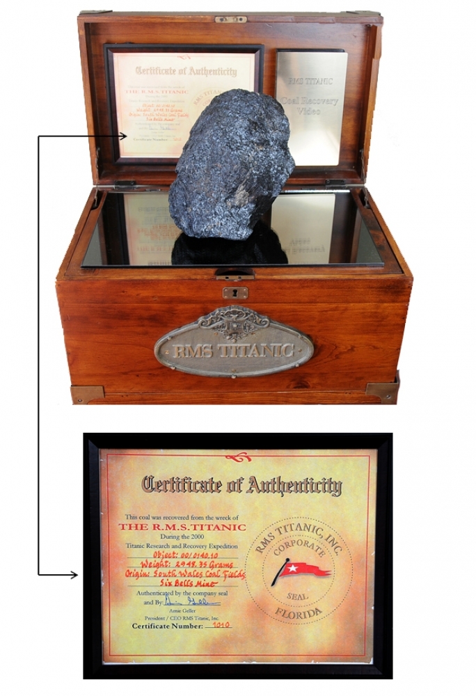 Authentic Coal From Titanic Wreckage with Display Case (RMS Titanic COA) at PristineAuction.com Authentic Coal From Titanic Wreckage with Display Case (RMS Titanic COA) at PristineAuction.com