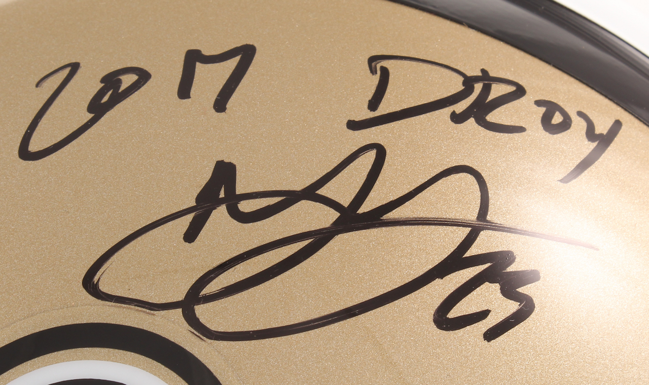 Marshon Lattimore Signed Saints Full-Size Authentic On-field Helmet Inscribed "2017 DROY" (Radtke COA) at PristineAuction.com Marshon Lattimore Signed Saints Full-Size Authentic On-field Helmet Inscribed "2017 DROY" (Radtke COA) at PristineAuction.com