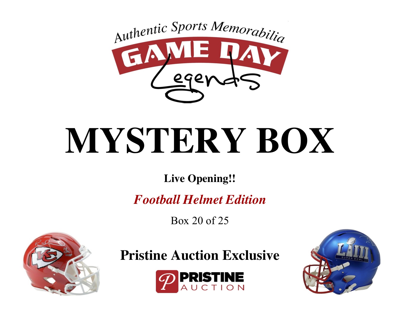 Game Day Legends Mystery Box Full-Size Helmet Edition -Tom Brady (x3), Peyton Manning, Patrick Mahomes & More - Live Box Break #20/25 at PristineAuction.com Game Day Legends Mystery Box Full-Size Helmet Edition -Tom Brady (x3), Peyton Manning, Patrick Mahomes & More - Live Box Break #20/25 at PristineAuction.com
