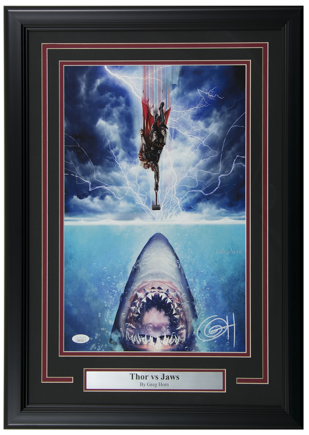 Greg Horn Signed "Thor vs Jaws" 17x25 Custom Framed Lithograph Display (JSA COA) at PristineAuction.com Greg Horn Signed "Thor vs Jaws" 17x25 Custom Framed Lithograph Display (JSA COA) at PristineAuction.com