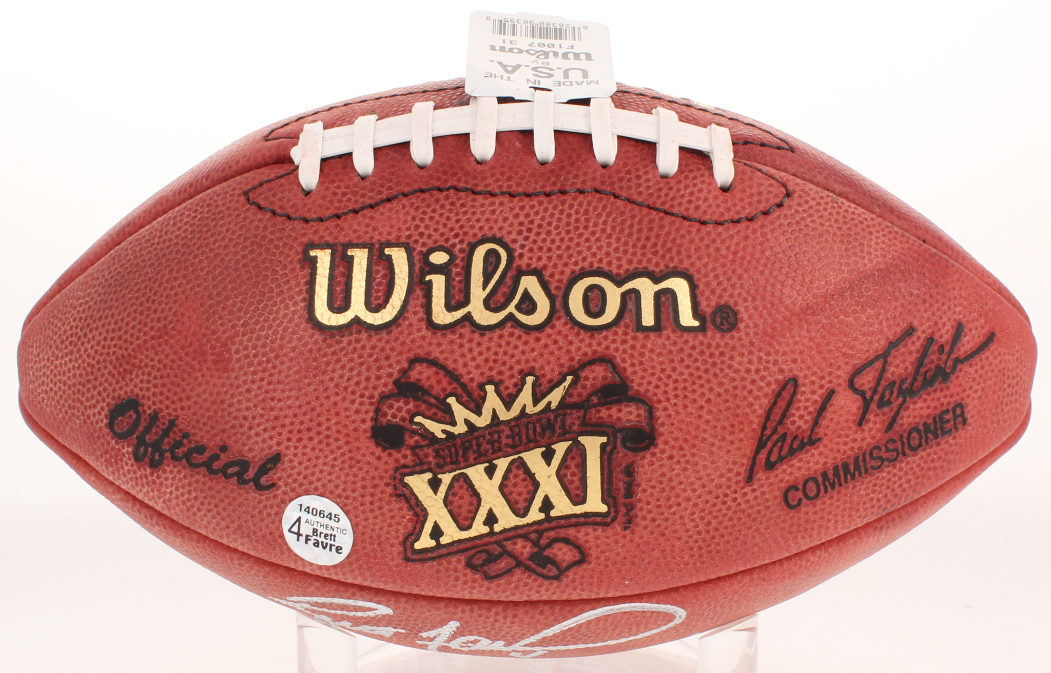 Brett Favre Signed Official Super Bowl XXXI Game Ball Inscribed "SB XXXI Champs!" & "246 Yards 3 TDs" (Favre Hologram & COA) at PristineAuction.com Brett Favre Signed Official Super Bowl XXXI Game Ball Inscribed "SB XXXI Champs!" & "246 Yards 3 TDs" (Favre Hologram & COA) at PristineAuction.com