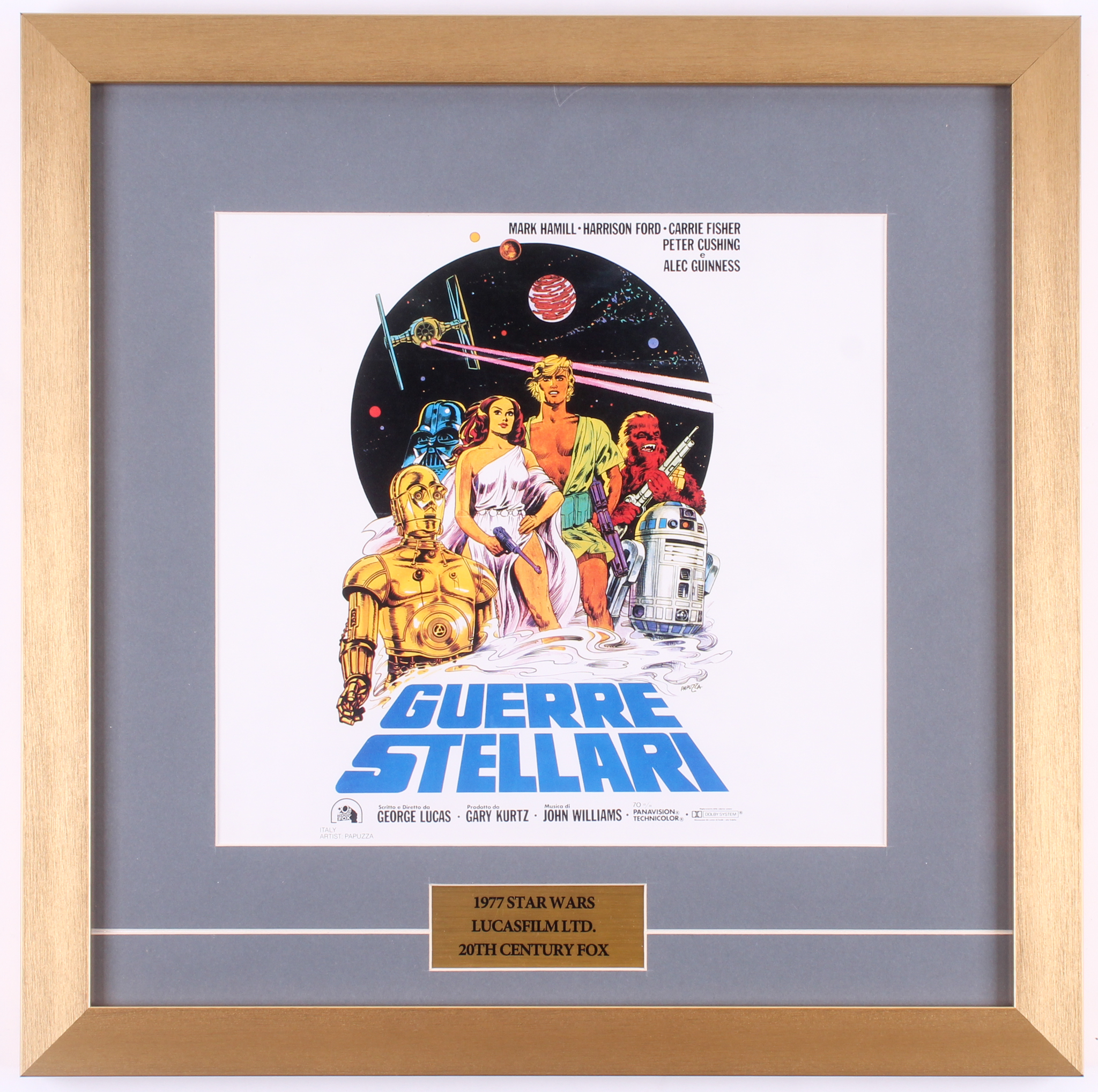 1977 “Guerre Stellari” (Star Wars) 18x18 Custom Framed Italian Movie Poster Display at PristineAuction.com 1977 “Guerre Stellari” (Star Wars) 18x18 Custom Framed Italian Movie Poster Display at PristineAuction.com