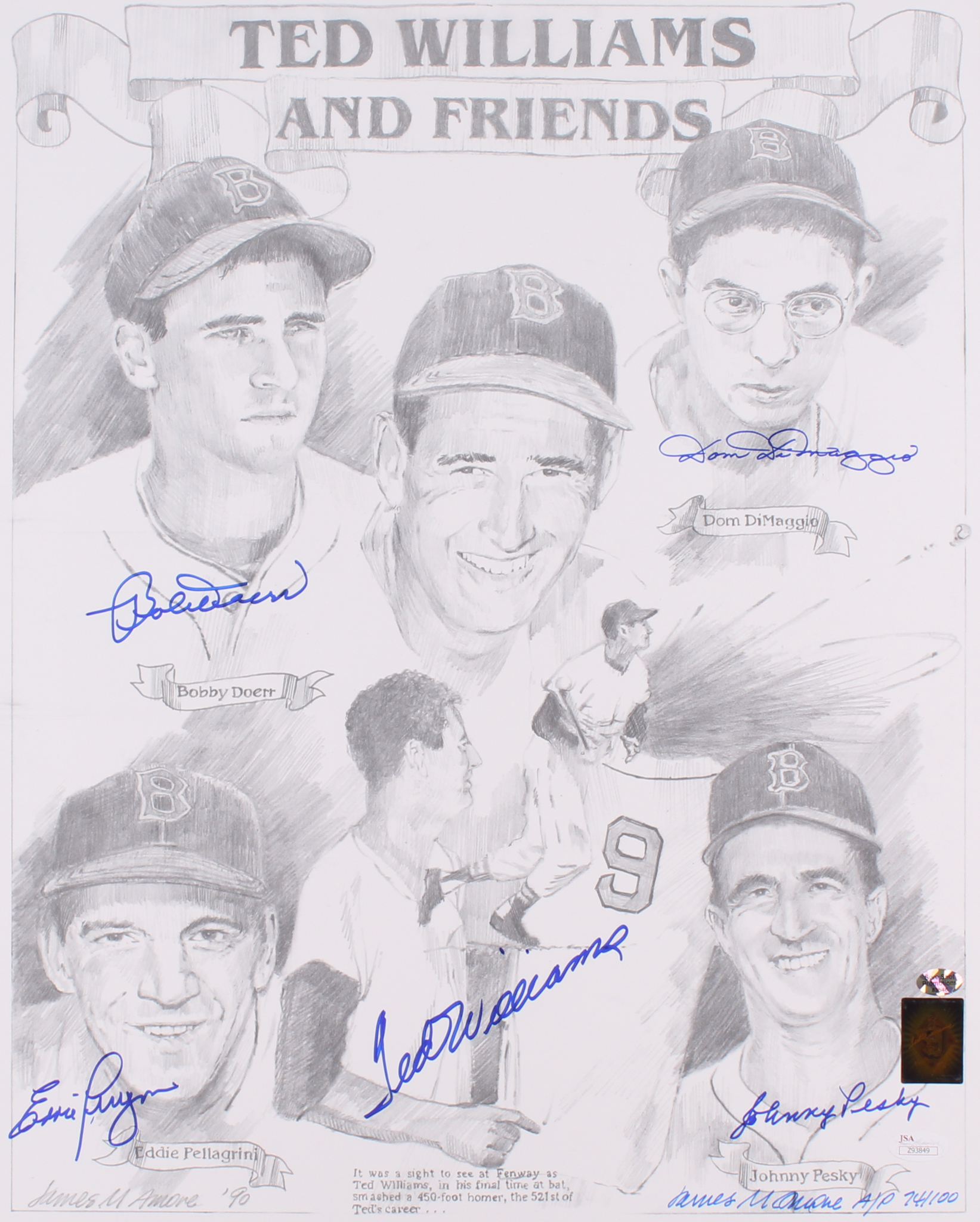 Red Sox LE "Ted Williams and Friends" 16x20 Lithograph Signed by (5) with Ted Williams, Bobby Doerr, Dom DiMaggio, Johnny Pesky, & Eddie Pellagrini (PSA LOA) at PristineAuction.com Red Sox LE "Ted Williams and Friends" 16x20 Lithograph Signed by (5) with Ted Williams, Bobby Doerr, Dom DiMaggio, Johnny Pesky, & Eddie Pellagrini (PSA LOA) at PristineAuction.com