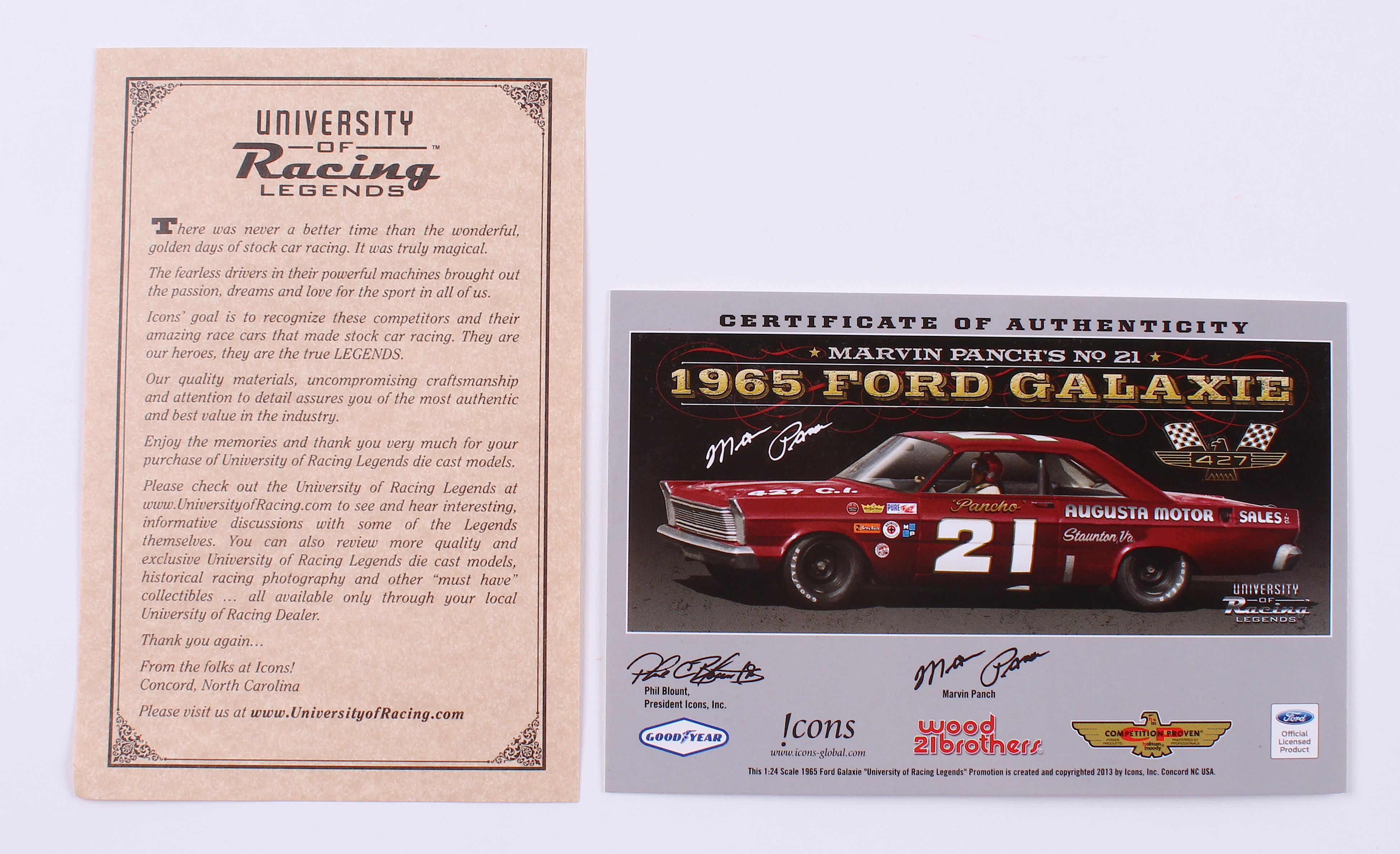 Marvin Panch Signed NASCAR #21 1965 Ford Galaxie 1:24 Premium Diecast Car (PA COA) at PristineAuction.com Marvin Panch Signed NASCAR #21 1965 Ford Galaxie 1:24 Premium Diecast Car (PA COA) at PristineAuction.com