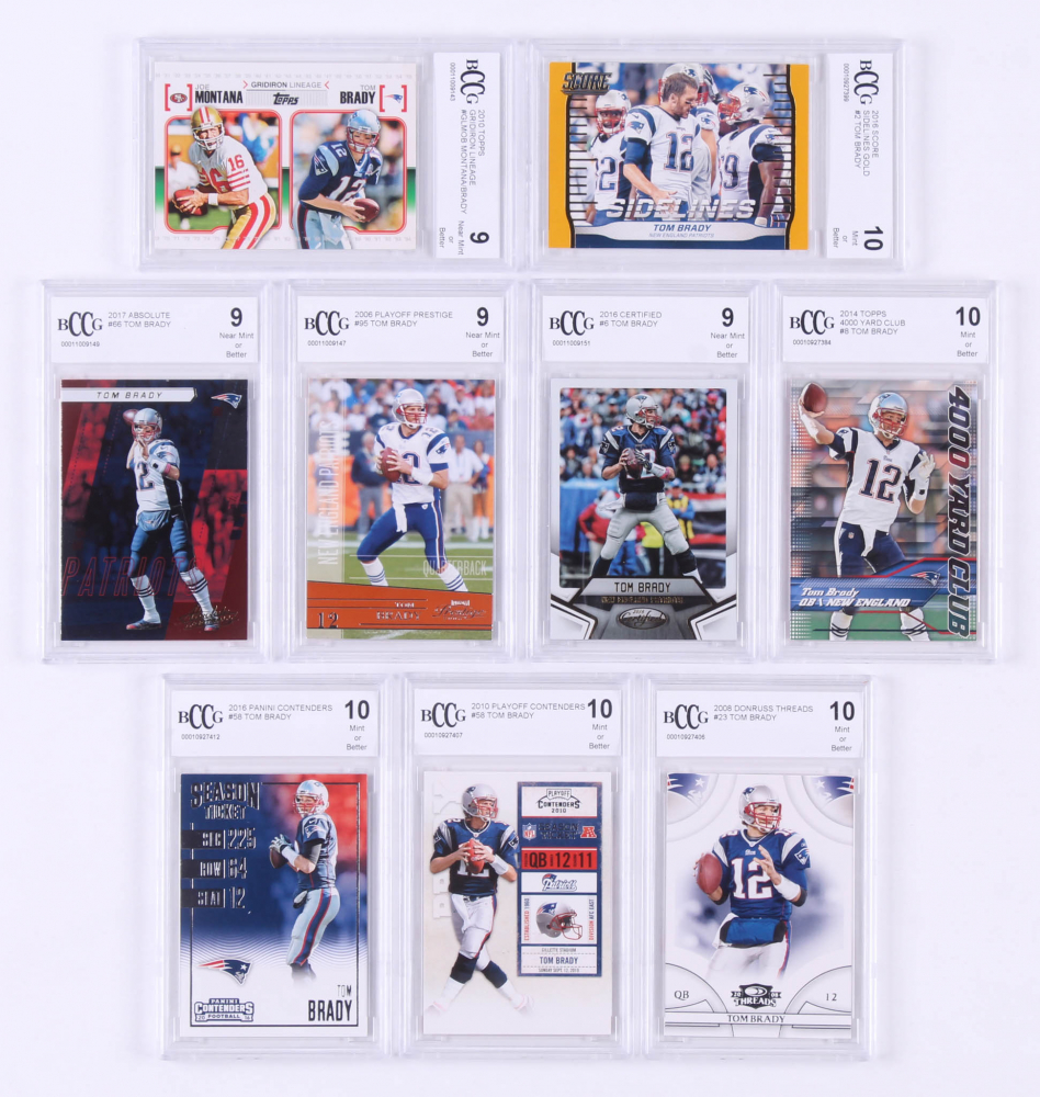 Lot of (9) BCCG Graded Tom Brady Football Cards with 2014 Topps 4000