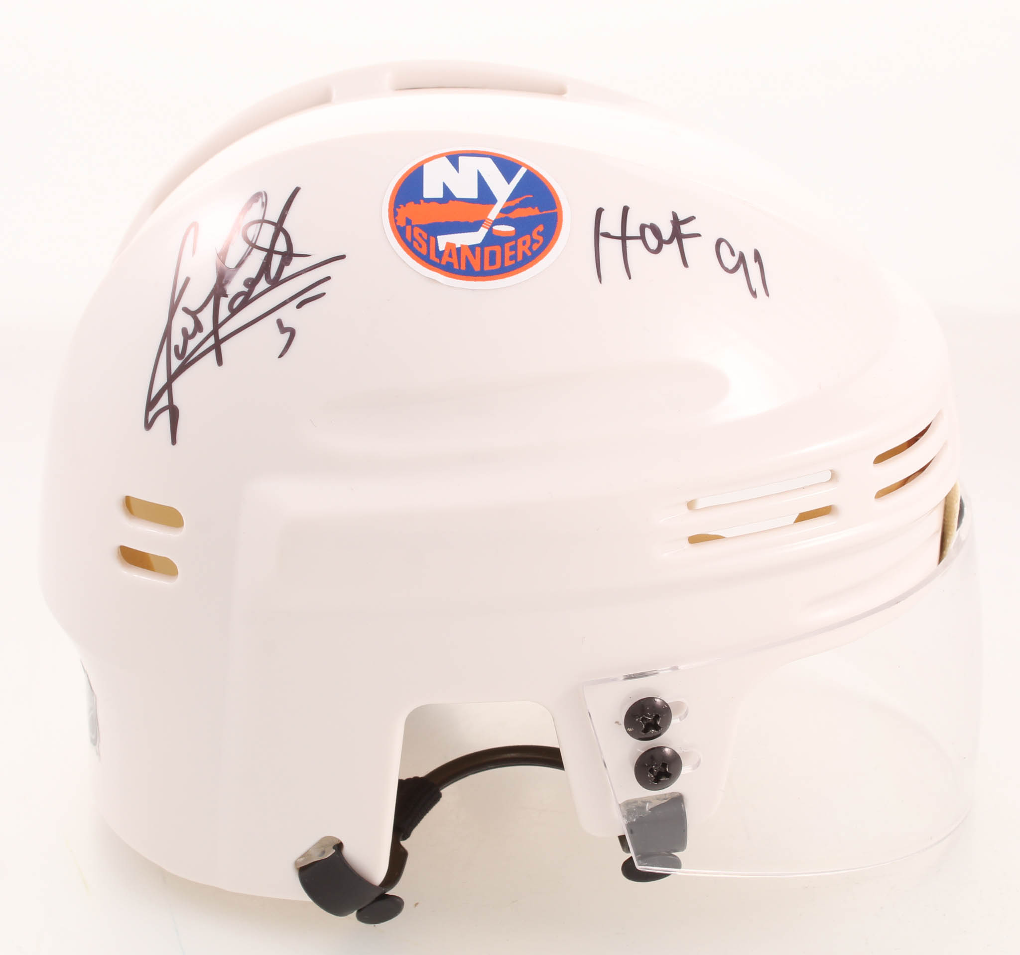 Denis Potvin Signed Pittsburgh Penguins Mini Helmet Inscribed "HOF 91" (MAB Hologram) at PristineAuction.com Denis Potvin Signed Pittsburgh Penguins Mini Helmet Inscribed "HOF 91" (MAB Hologram) at PristineAuction.com