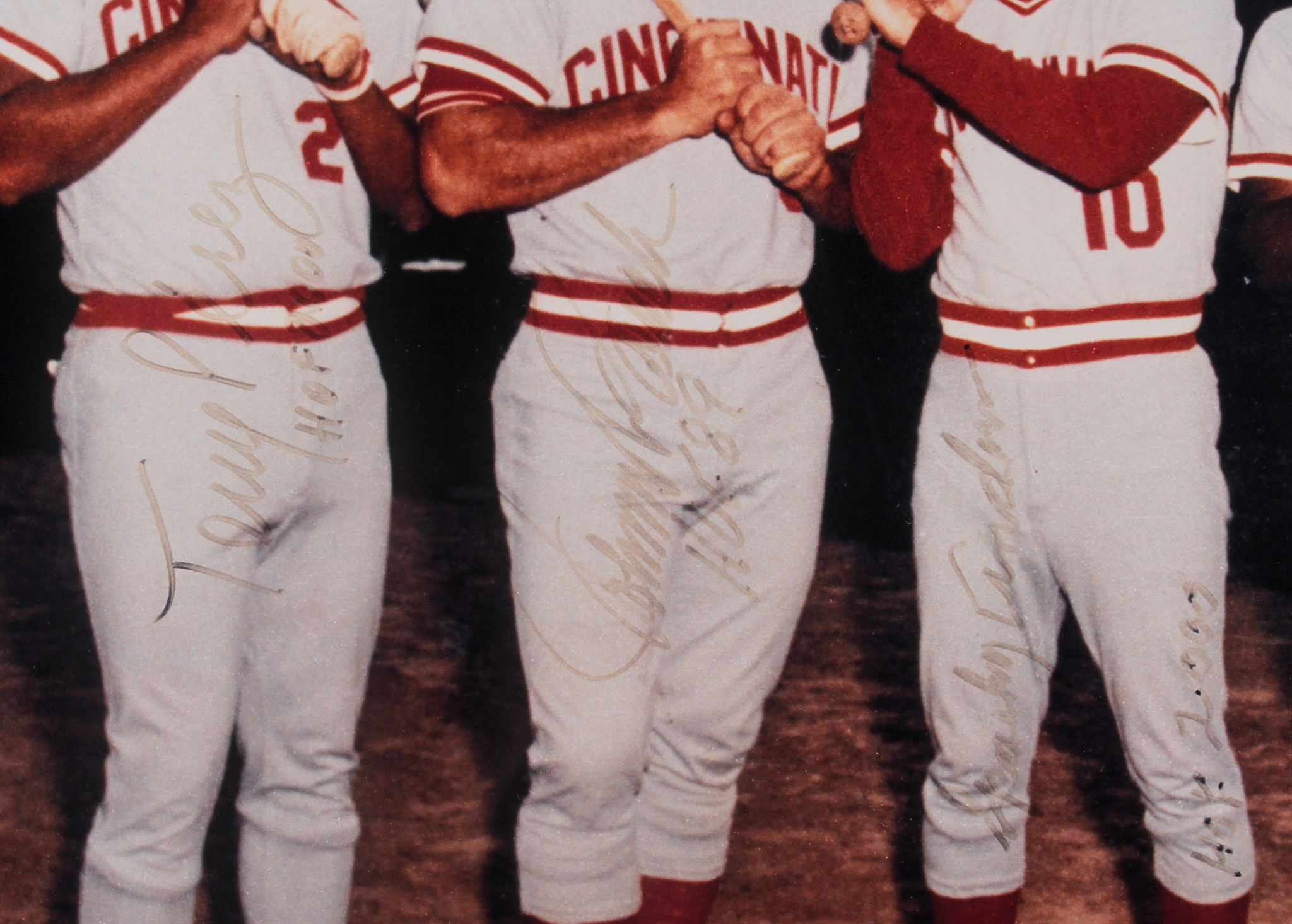 "The Big Red Machine" Cincinnati Reds 27x39.75 Custom Framed Photo Display Signed by (5) with Pete Rose, Tony Perez, Joe Morgan, Sparky Anderson & Johnny Bench with Multiple Inscriptions (MLB Hologram & Mounted Memories Hologram) at PristineAuction.com "The Big Red Machine" Cincinnati Reds 27x39.75 Custom Framed Photo Display Signed by (5) with Pete Rose, Tony Perez, Joe Morgan, Sparky Anderson & Johnny Bench with Multiple Inscriptions (MLB Hologram & Mounted Memories Hologram) at PristineAuction.com