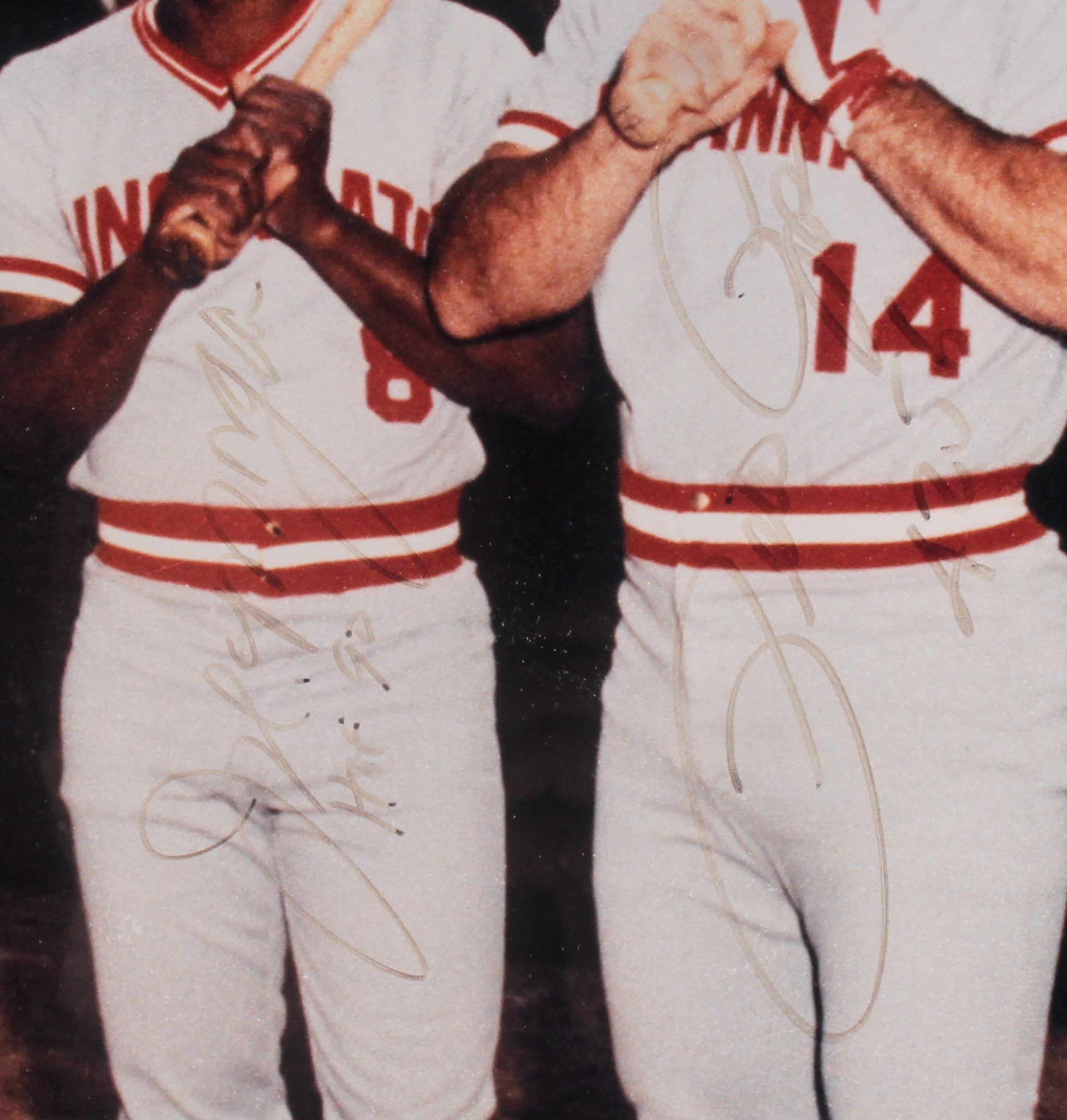 "The Big Red Machine" Cincinnati Reds 27x39.75 Custom Framed Photo Display Signed by (5) with Pete Rose, Tony Perez, Joe Morgan, Sparky Anderson & Johnny Bench with Multiple Inscriptions (MLB Hologram & Mounted Memories Hologram) at PristineAuction.com "The Big Red Machine" Cincinnati Reds 27x39.75 Custom Framed Photo Display Signed by (5) with Pete Rose, Tony Perez, Joe Morgan, Sparky Anderson & Johnny Bench with Multiple Inscriptions (MLB Hologram & Mounted Memories Hologram) at PristineAuction.com