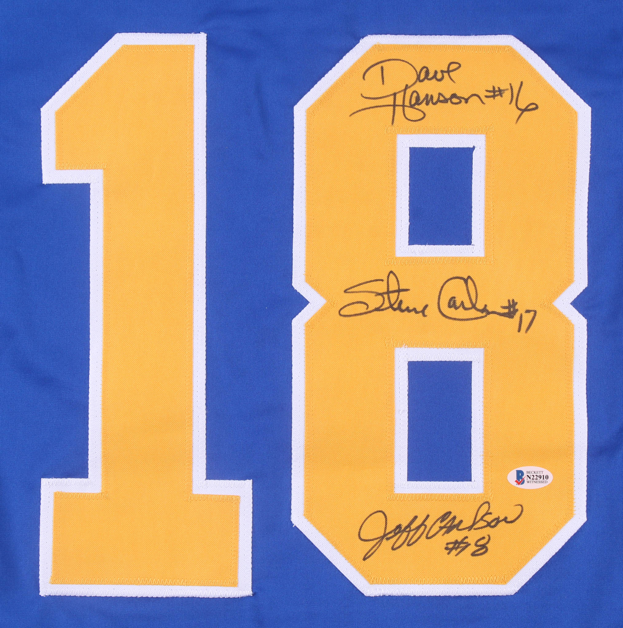 Dave Hanson, Steve Carlson & Jeff Carlson Signed Hanson Brothers "Slap Shot" Charlestown Chiefs Jersey (Beckett COA) at PristineAuction.com Dave Hanson, Steve Carlson & Jeff Carlson Signed Hanson Brothers "Slap Shot" Charlestown Chiefs Jersey (Beckett COA) at PristineAuction.com