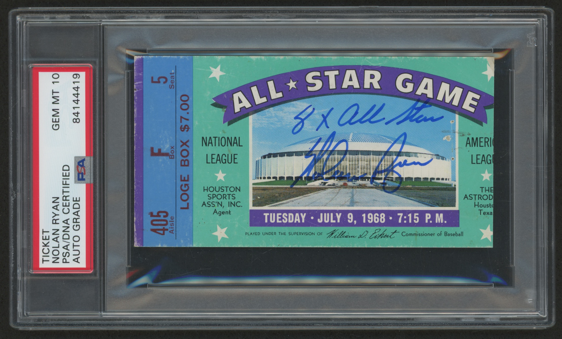 Nolan Ryan Signed 1968 All-Star Game Ticket Inscribed "8x All-Star" (PSA Encapsulated) at PristineAuction.com Nolan Ryan Signed 1968 All-Star Game Ticket Inscribed "8x All-Star" (PSA Encapsulated) at PristineAuction.com