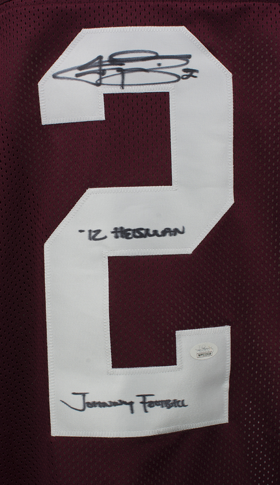 Johnny Manziel Signed Texas A&M Aggies Jersey Inscribed "'12 Heisman" & "Johnny Football" (JSA COA) at PristineAuction.com Johnny Manziel Signed Texas A&M Aggies Jersey Inscribed "'12 Heisman" & "Johnny Football" (JSA COA) at PristineAuction.com
