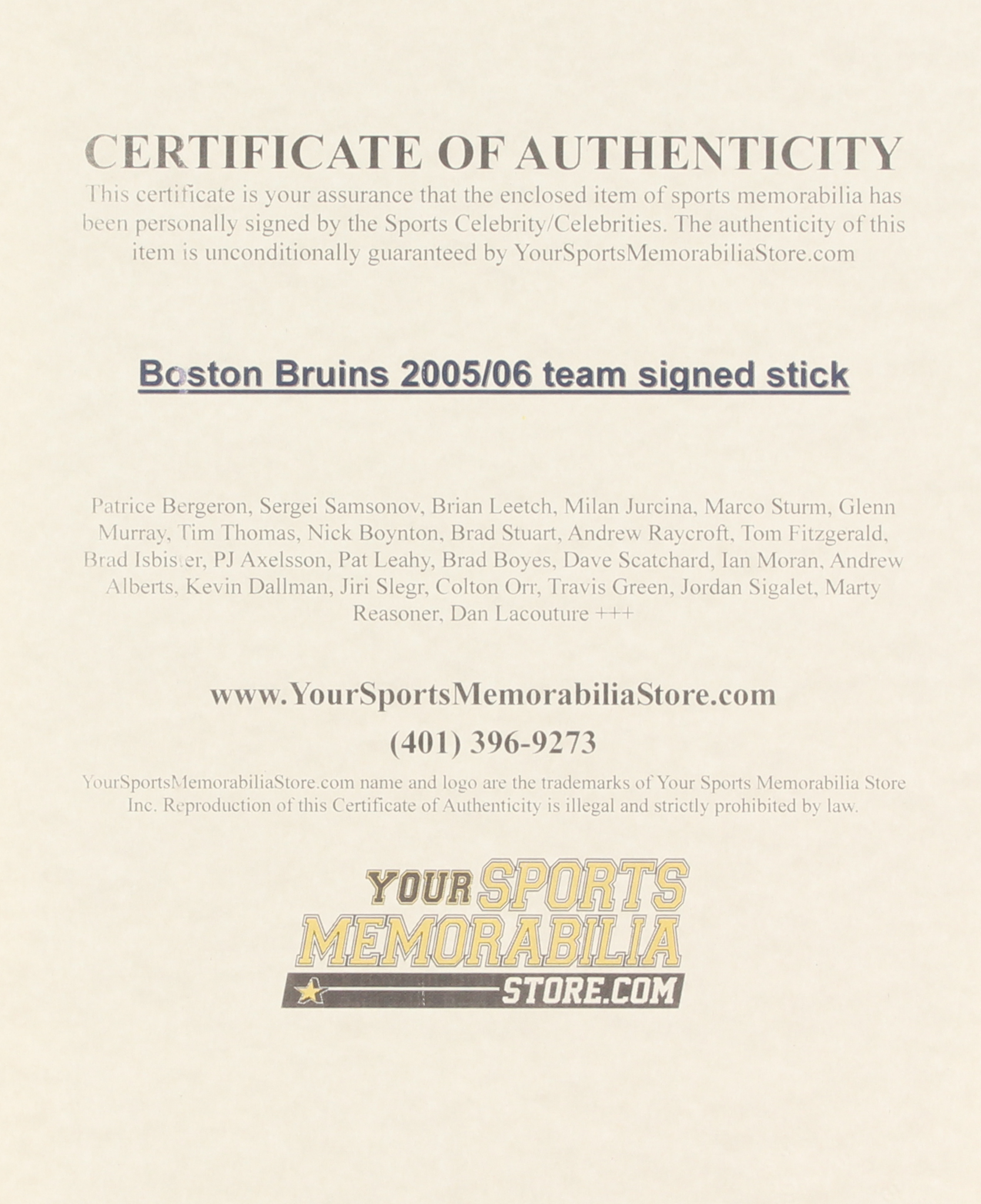 2005-2006 Boston Bruins Team-Signed (28) Full-Size Hockey Stick with Patrice Bergeron, Sergei Samsonov, Brad Boyes, Glenn Murray (JSA LOA) at PristineAuction.com 2005-2006 Boston Bruins Team-Signed (28) Full-Size Hockey Stick with Patrice Bergeron, Sergei Samsonov, Brad Boyes, Glenn Murray (JSA LOA) at PristineAuction.com