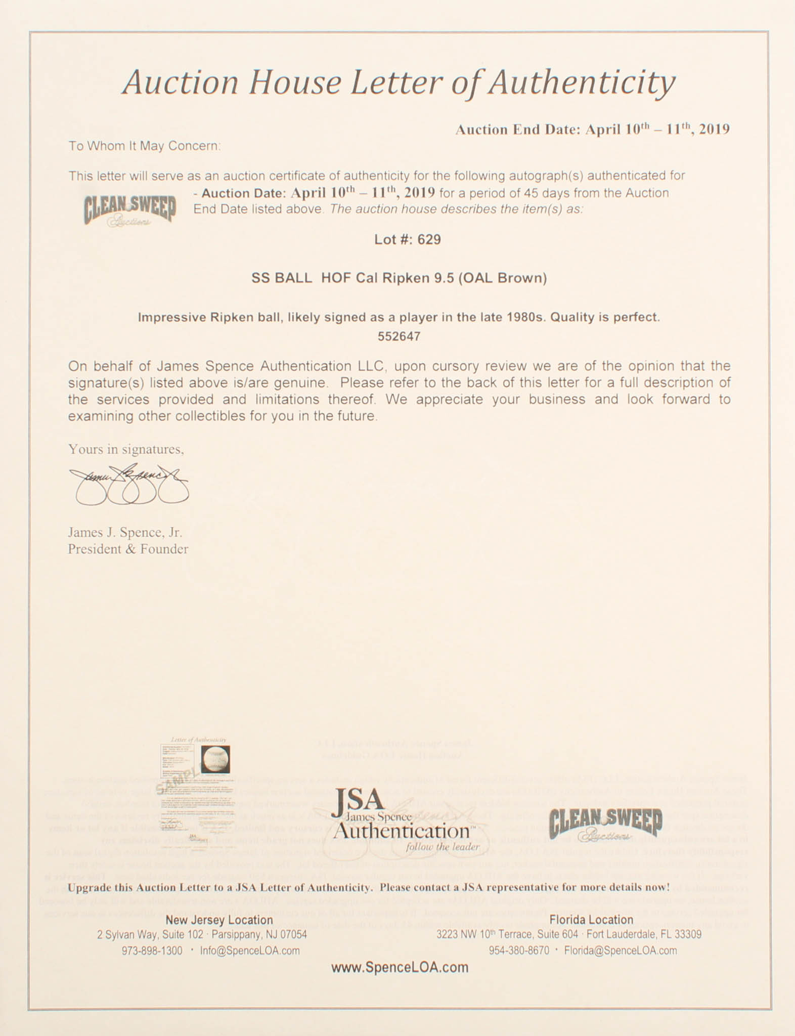 Cal Ripken Jr. Signed OAL Baseball (JSA COA) at PristineAuction.com Cal Ripken Jr. Signed OAL Baseball (JSA COA) at PristineAuction.com