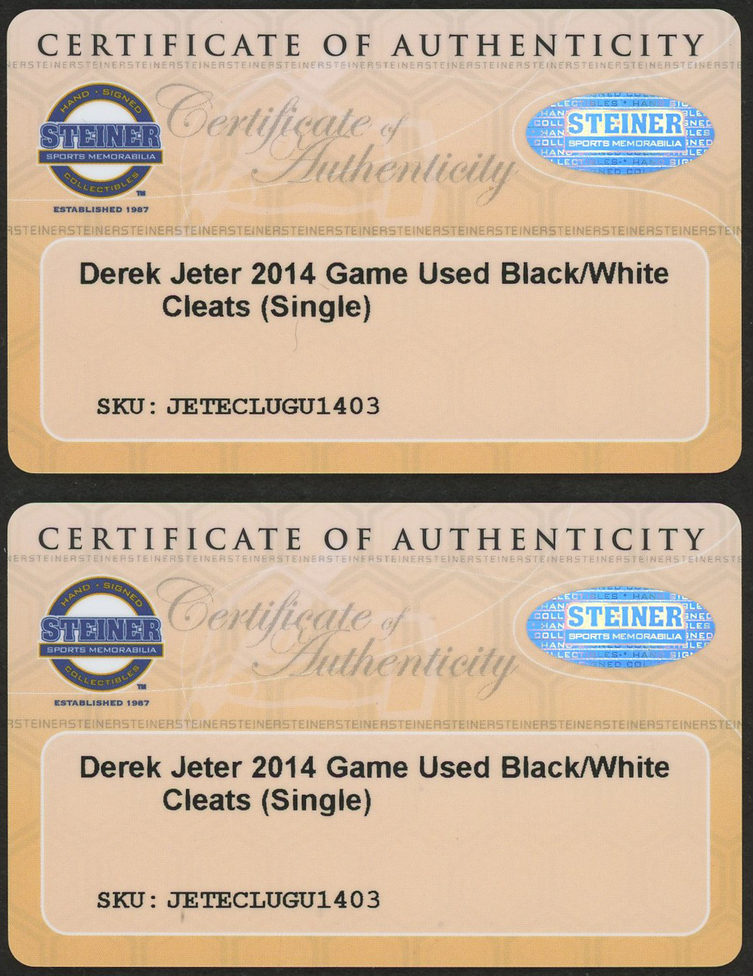 Pair of (2) Derek Jeter Game Used 2014 Final Season Jordan Air Baseball Cleats (Steiner COA) at PristineAuction.com Pair of (2) Derek Jeter Game Used 2014 Final Season Jordan Air Baseball Cleats (Steiner COA) at PristineAuction.com