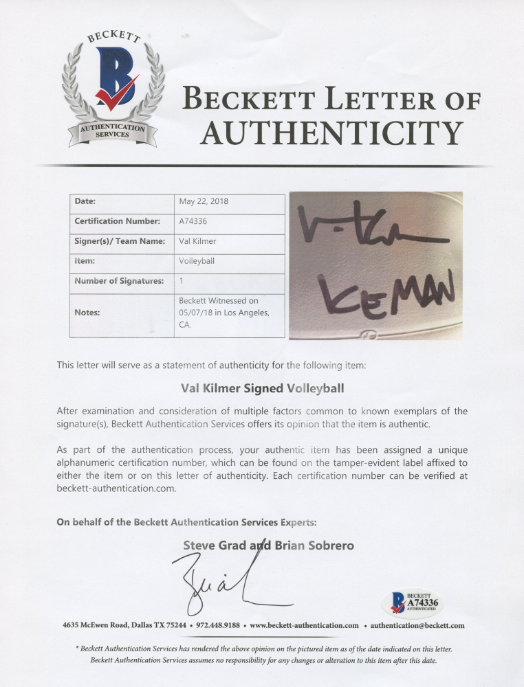 Val Kilmer Signed "Top Gun" Volleyball Inscribed "Iceman" (Beckett LOA) at PristineAuction.com Val Kilmer Signed "Top Gun" Volleyball Inscribed "Iceman" (Beckett LOA) at PristineAuction.com