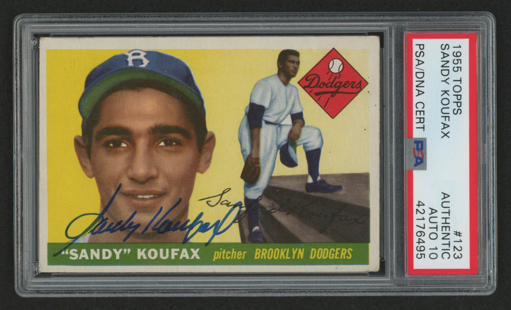Sandy Koufax Signed 1955 Topps #123 RC (PSA Encapsulated) at PristineAuction.com Sandy Koufax Signed 1955 Topps #123 RC (PSA Encapsulated) at PristineAuction.com