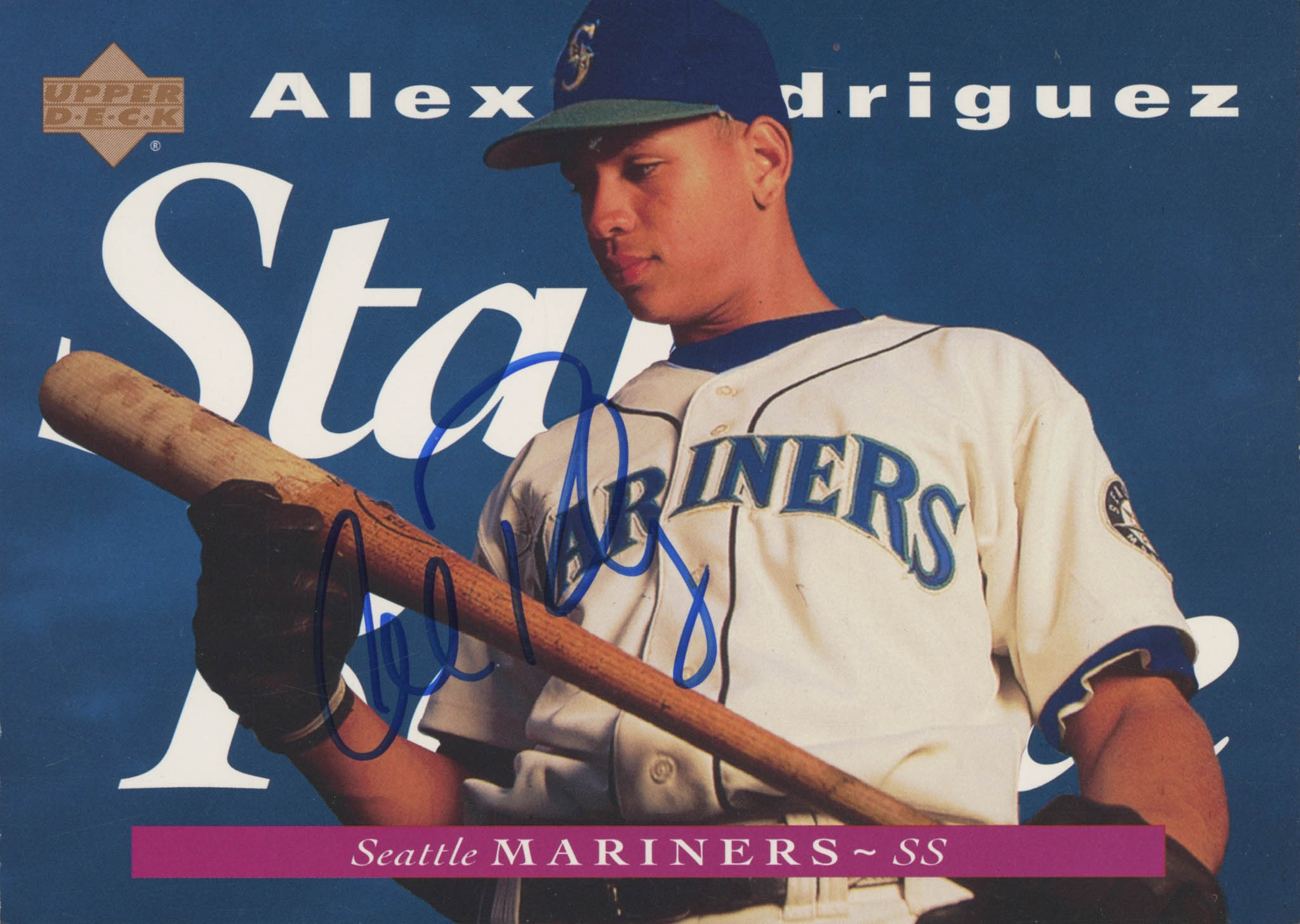 Alex Rodriguez Signed 1995 Upper Deck #215 Star Rookie on Jumbo 5x7 Baseball Card (UDA Hologram) at PristineAuction.com Alex Rodriguez Signed 1995 Upper Deck #215 Star Rookie on Jumbo 5x7 Baseball Card (UDA Hologram) at PristineAuction.com