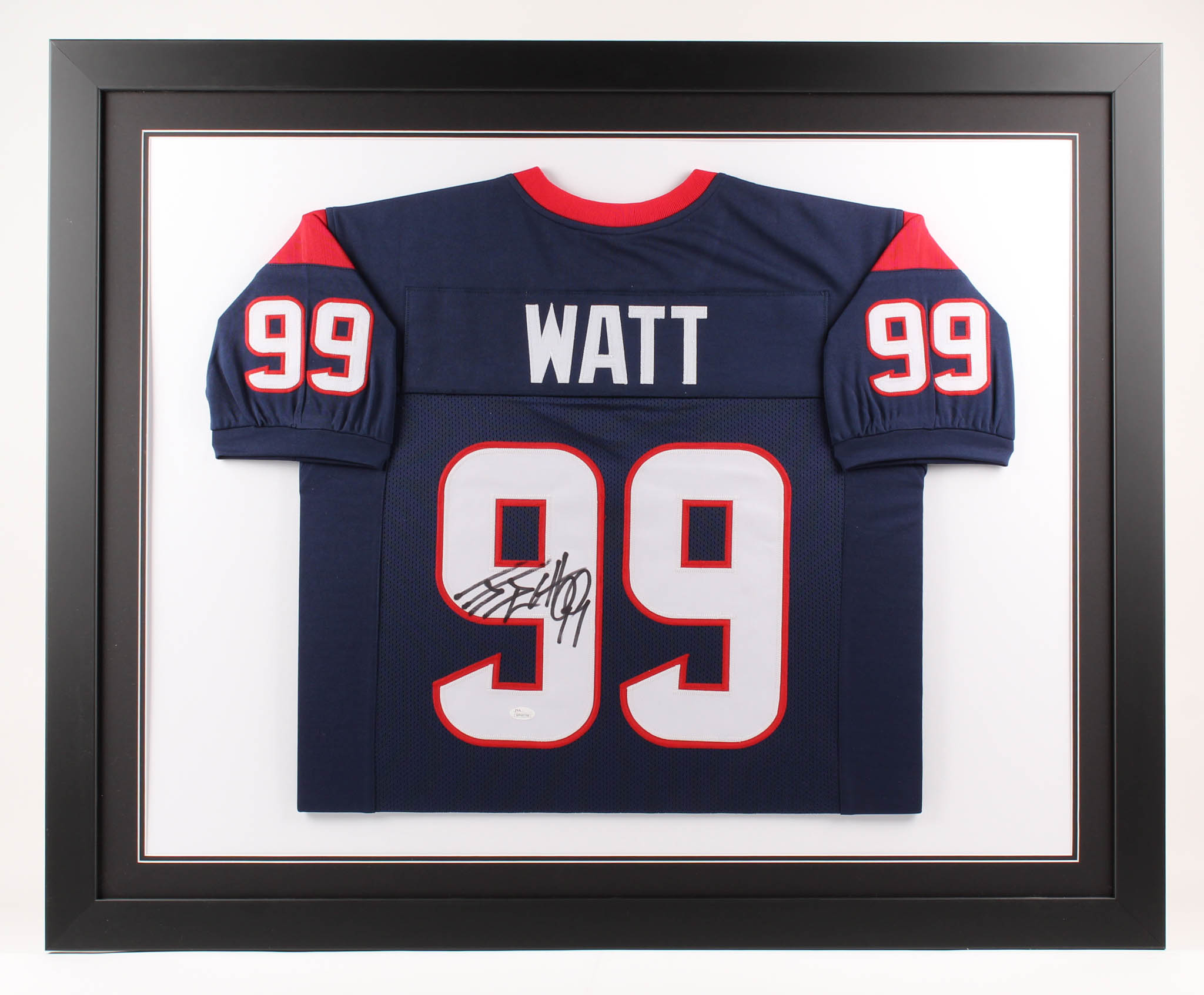 J. J. Watt Signed 35x43 Custom Framed Jersey (JSA COA) at PristineAuction.com J. J. Watt Signed 35x43 Custom Framed Jersey (JSA COA) at PristineAuction.com