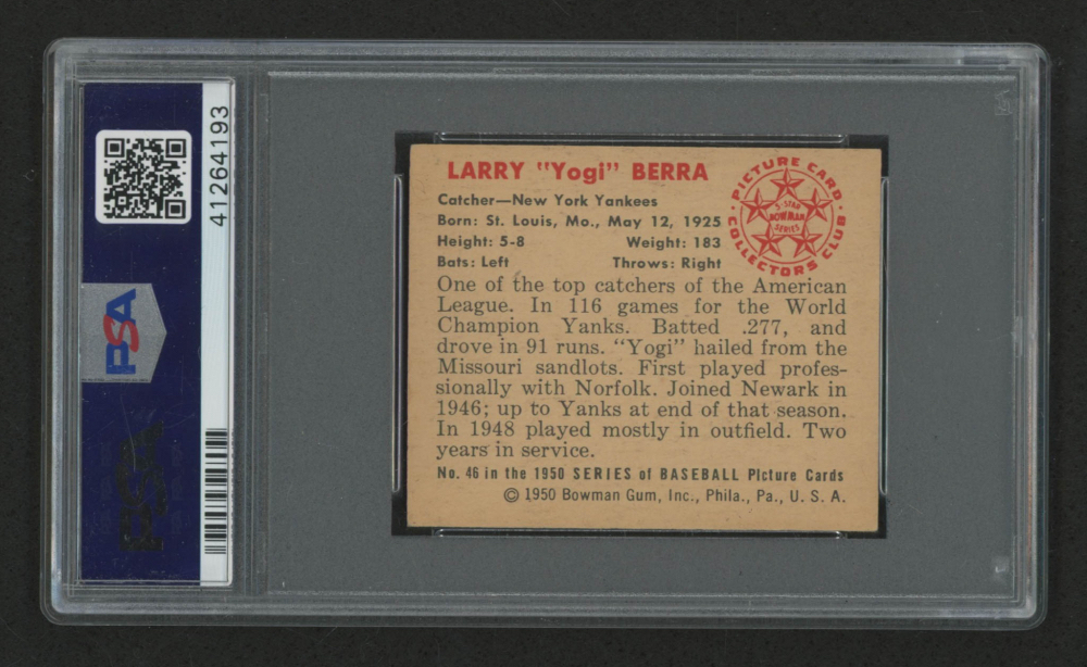 1950 Bowman #46 Yogi Berra (PSA 6.5) at PristineAuction.com 1950 Bowman #46 Yogi Berra (PSA 6.5) at PristineAuction.com