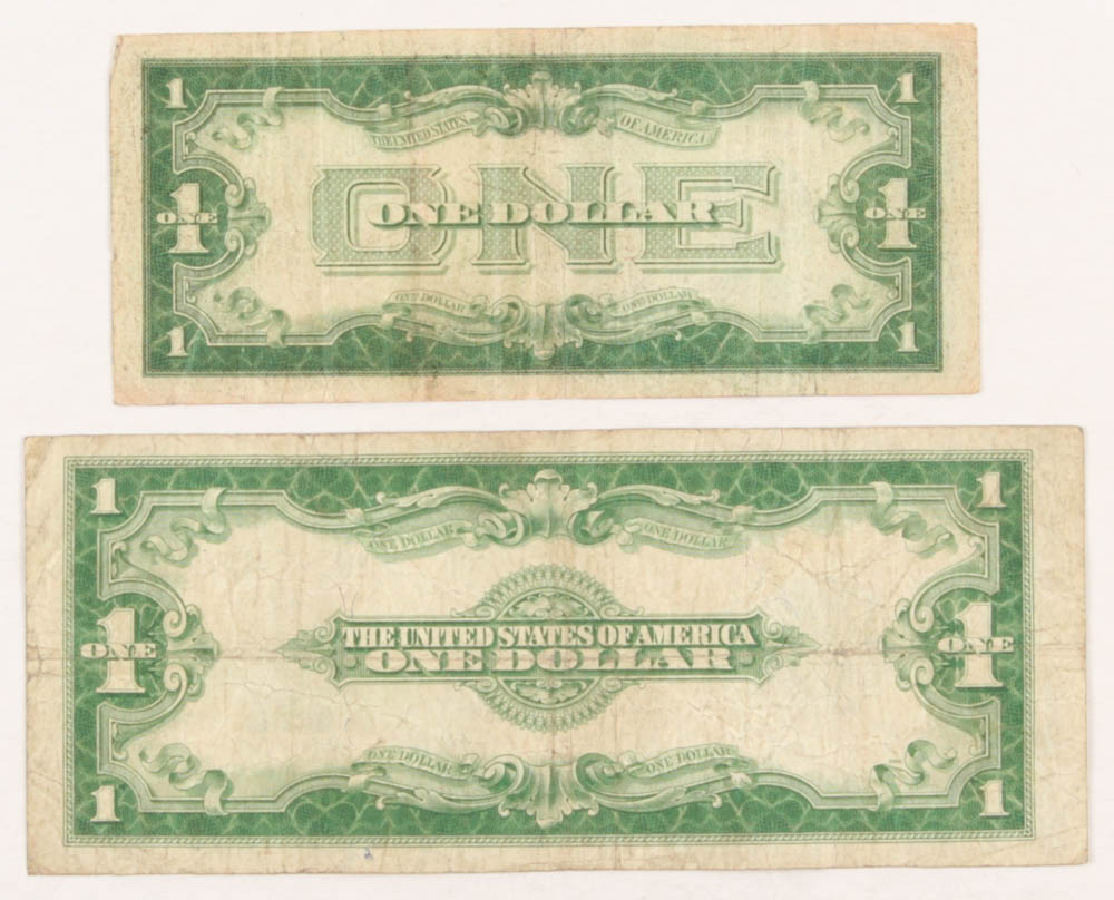 Lot of (2) Star Note $1 One Dollar U.S. Silver Certificates with 1923 Large Size & 1928-A "Funny Back" at PristineAuction.com Lot of (2) Star Note $1 One Dollar U.S. Silver Certificates with 1923 Large Size & 1928-A "Funny Back" at PristineAuction.com