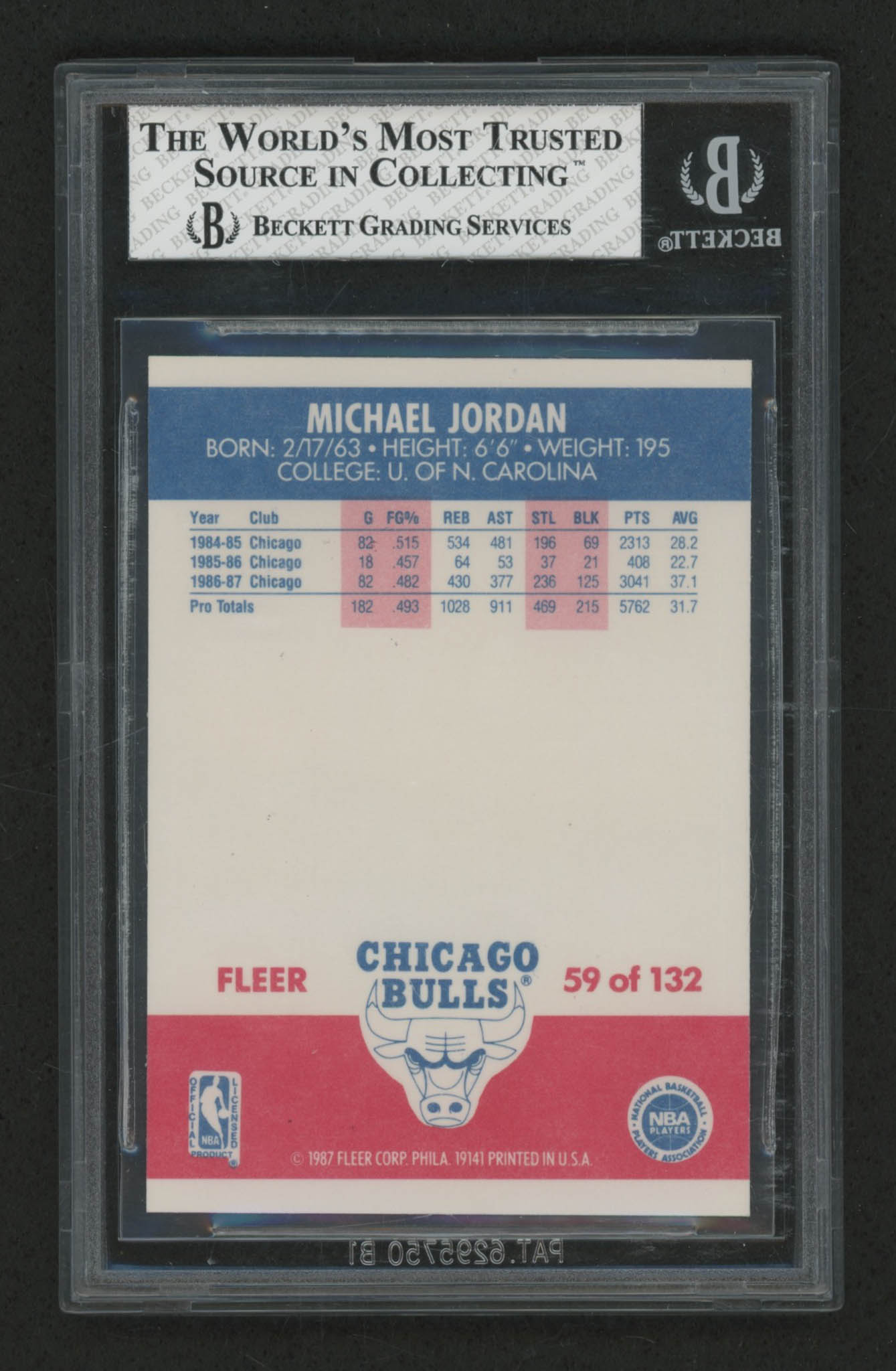 1987-88 Fleer #59 Michael Jordan (BGS 8) at PristineAuction.com 1987-88 Fleer #59 Michael Jordan (BGS 8) at PristineAuction.com