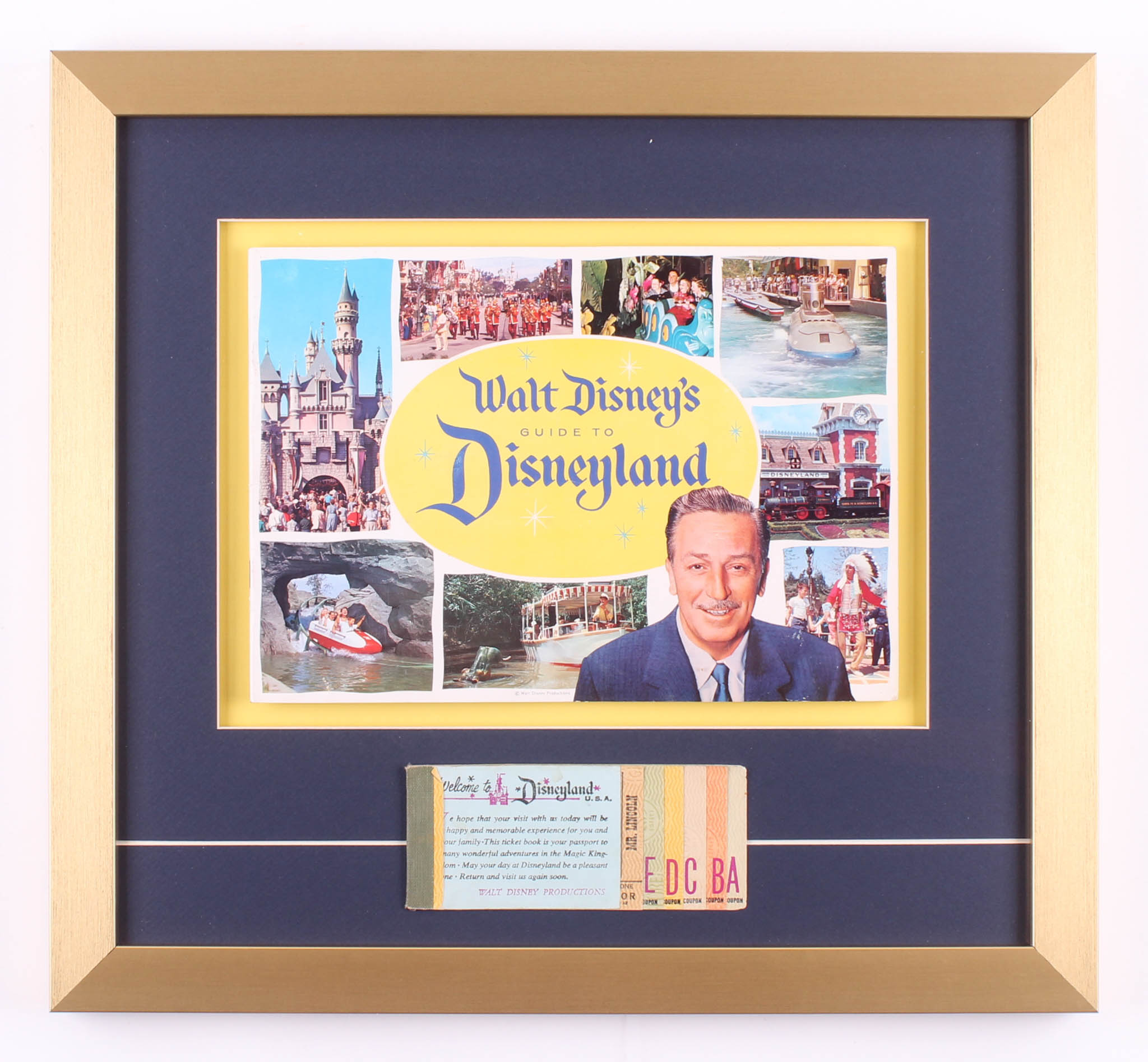 Disneyland 17x18.5 Custom Framed 1960 Guide Book Display with Ticket Booklet at PristineAuction.com Disneyland 17x18.5 Custom Framed 1960 Guide Book Display with Ticket Booklet at PristineAuction.com