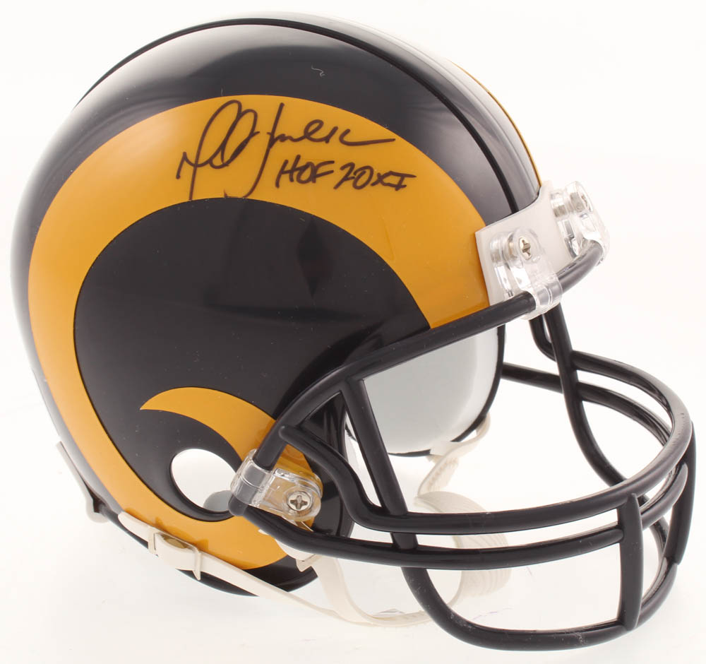 Marshall Faulk Signed Rams Throwback Mini Helmet Inscribed "HOF 20XI" (JSA COA) at PristineAuction.com Marshall Faulk Signed Rams Throwback Mini Helmet Inscribed "HOF 20XI" (JSA COA) at PristineAuction.com