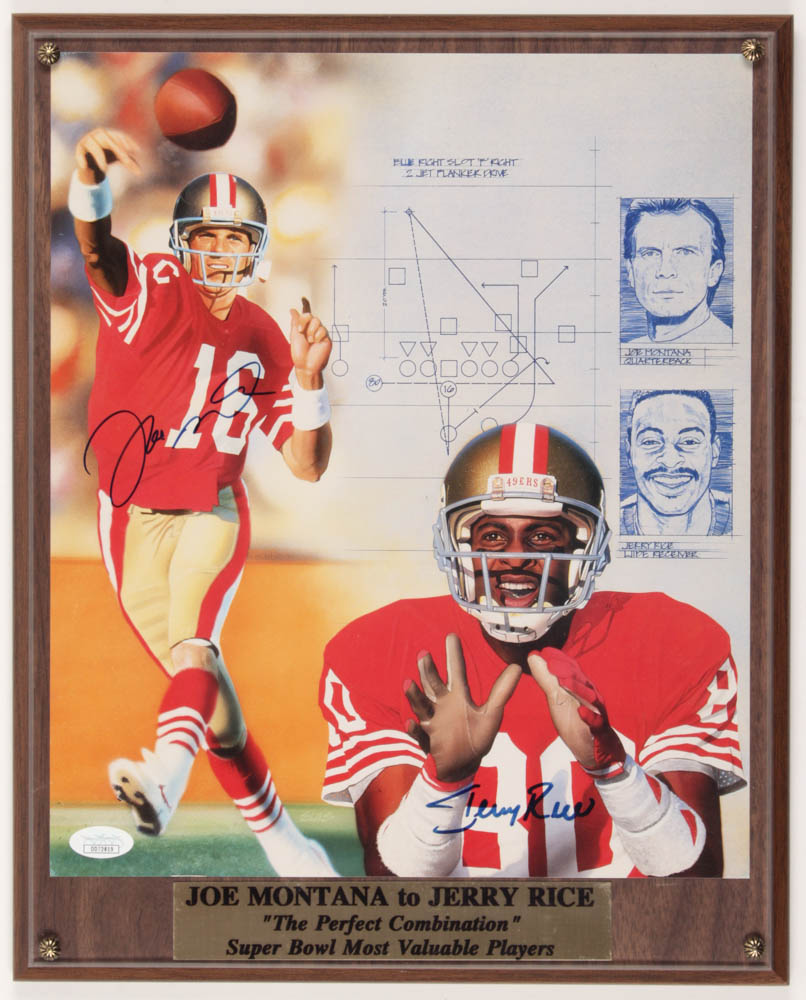 Joe Montana & Jerry Rice Signed San Francisco 49ers "The Perfect Comination" 12.25x15.25 Plaque (JSA COA) at PristineAuction.com Joe Montana & Jerry Rice Signed San Francisco 49ers "The Perfect Comination" 12.25x15.25 Plaque (JSA COA) at PristineAuction.com