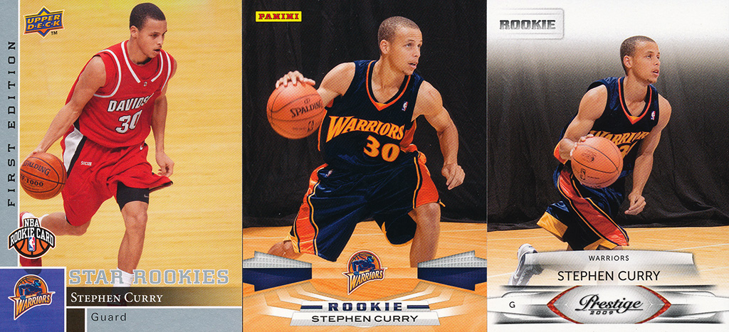 Lot of (3) 2009-10 Stephen Curry Basketball Cards wtih Prestige #157 RC, Panini #307 RC, & Upper Deck First Edition #196 RC at PristineAuction.com Lot of (3) 2009-10 Stephen Curry Basketball Cards wtih Prestige #157 RC, Panini #307 RC, & Upper Deck First Edition #196 RC at PristineAuction.com