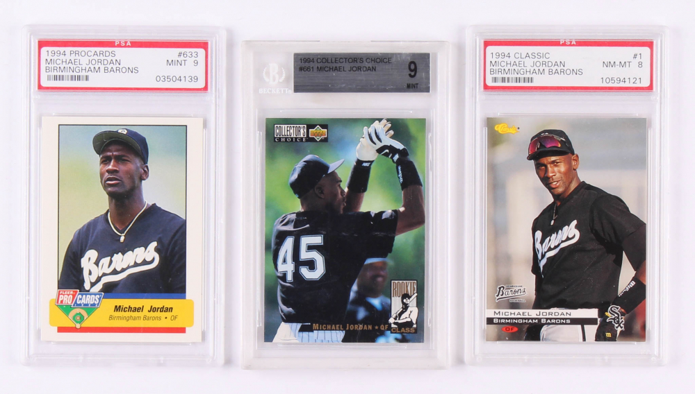 Lot of (3) Graded Michael Jordan Baseball Cards with 1994 Birmingham