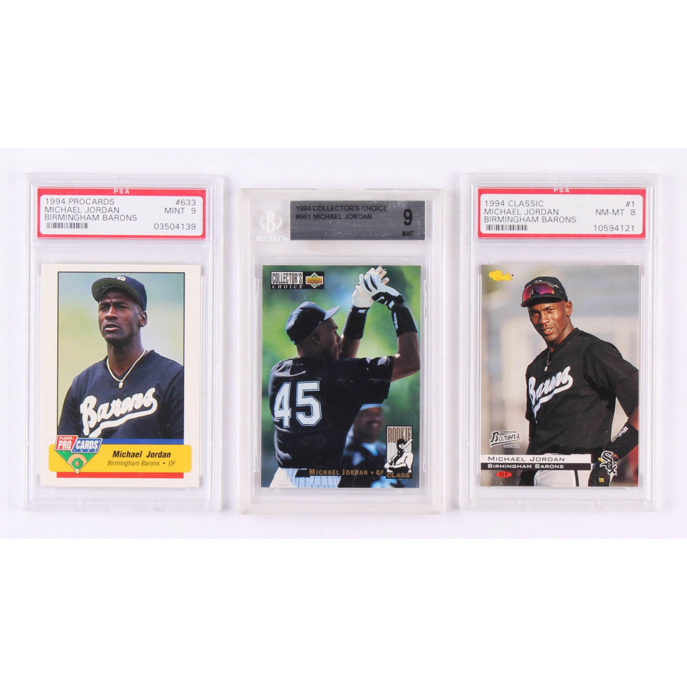 Lot of (3) Graded Michael Jordan Baseball Cards with 1994 Birmingham