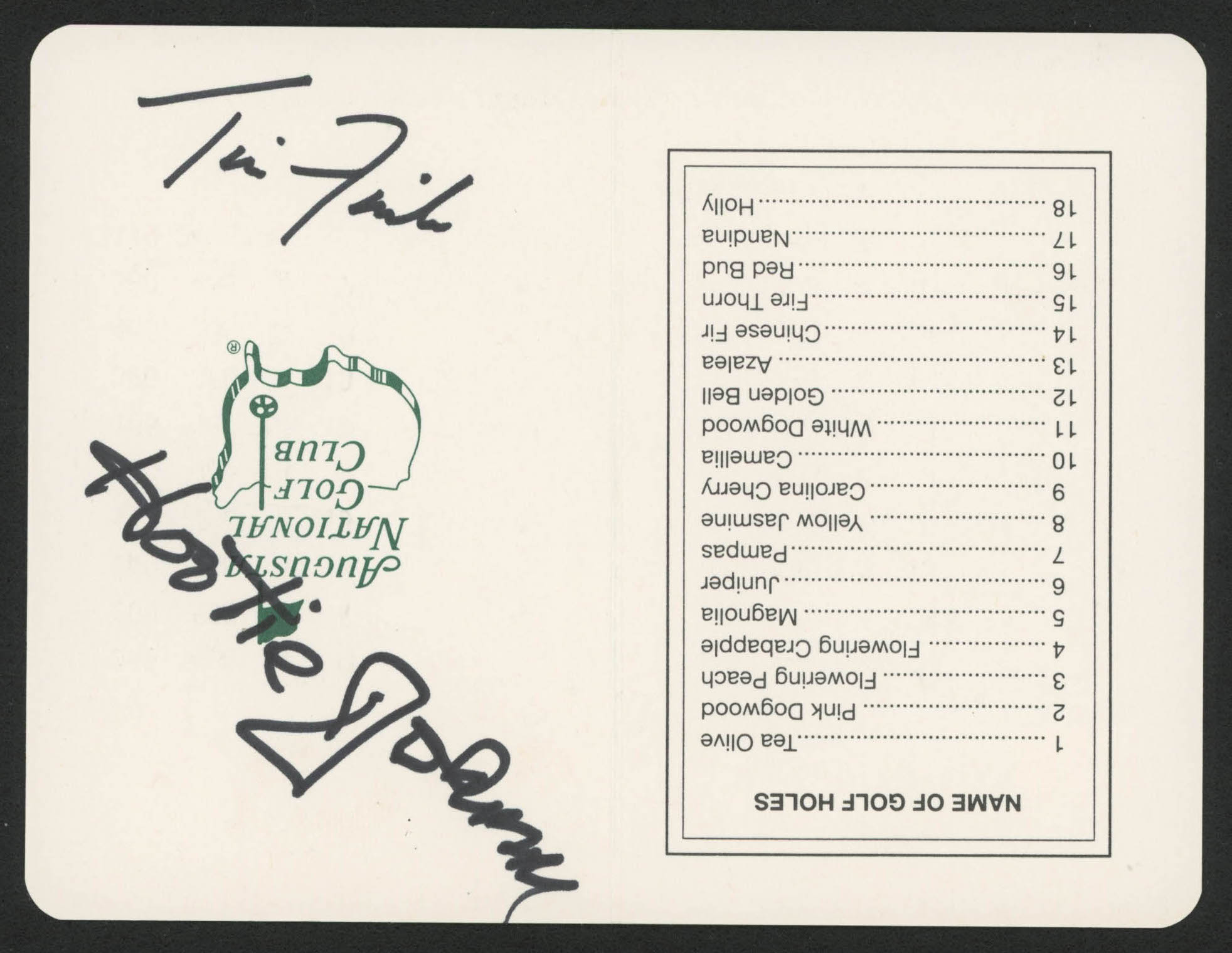 Tim Finchem & William "Hootie" Johnson Signed Augusta National Scorecard (Palm Beach COA) at PristineAuction.com Tim Finchem & William "Hootie" Johnson Signed Augusta National Scorecard (Palm Beach COA) at PristineAuction.com