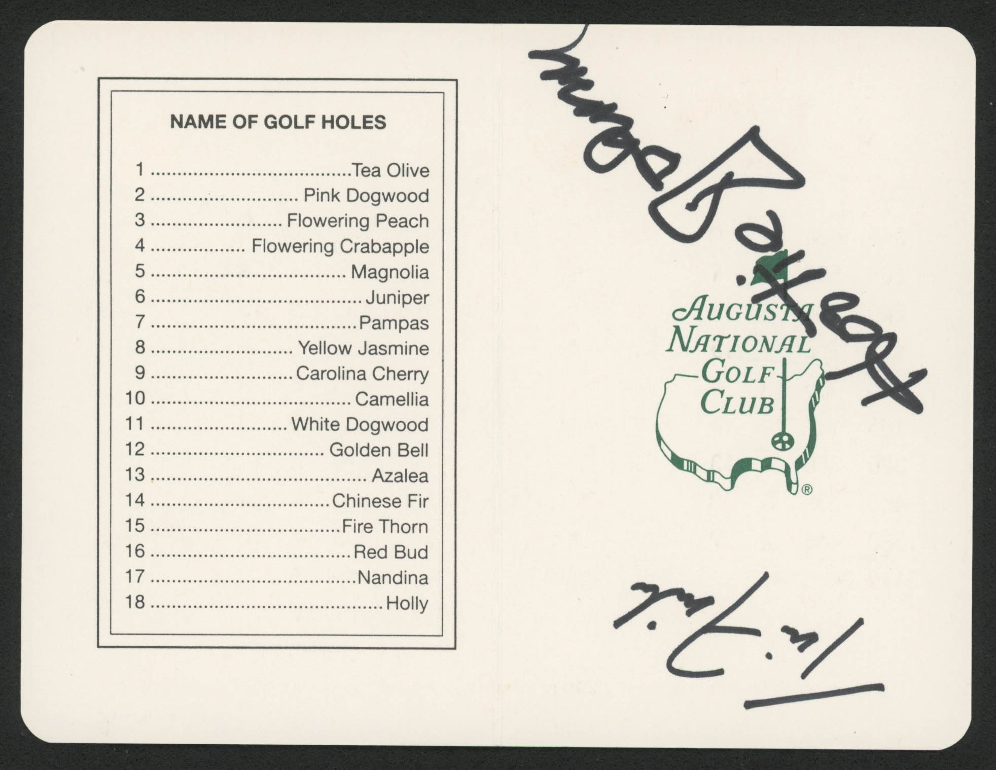 Tim Finchem & William "Hootie" Johnson Signed Augusta National Scorecard (Palm Beach COA) at PristineAuction.com Tim Finchem & William "Hootie" Johnson Signed Augusta National Scorecard (Palm Beach COA) at PristineAuction.com