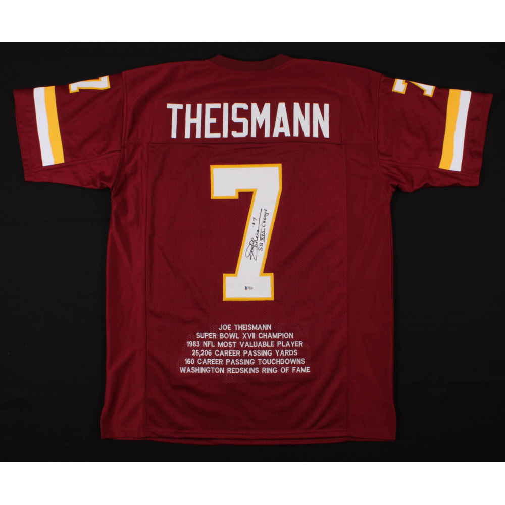 Joe Theismann Signed Washington Maroon Stat Custom Suede Matte