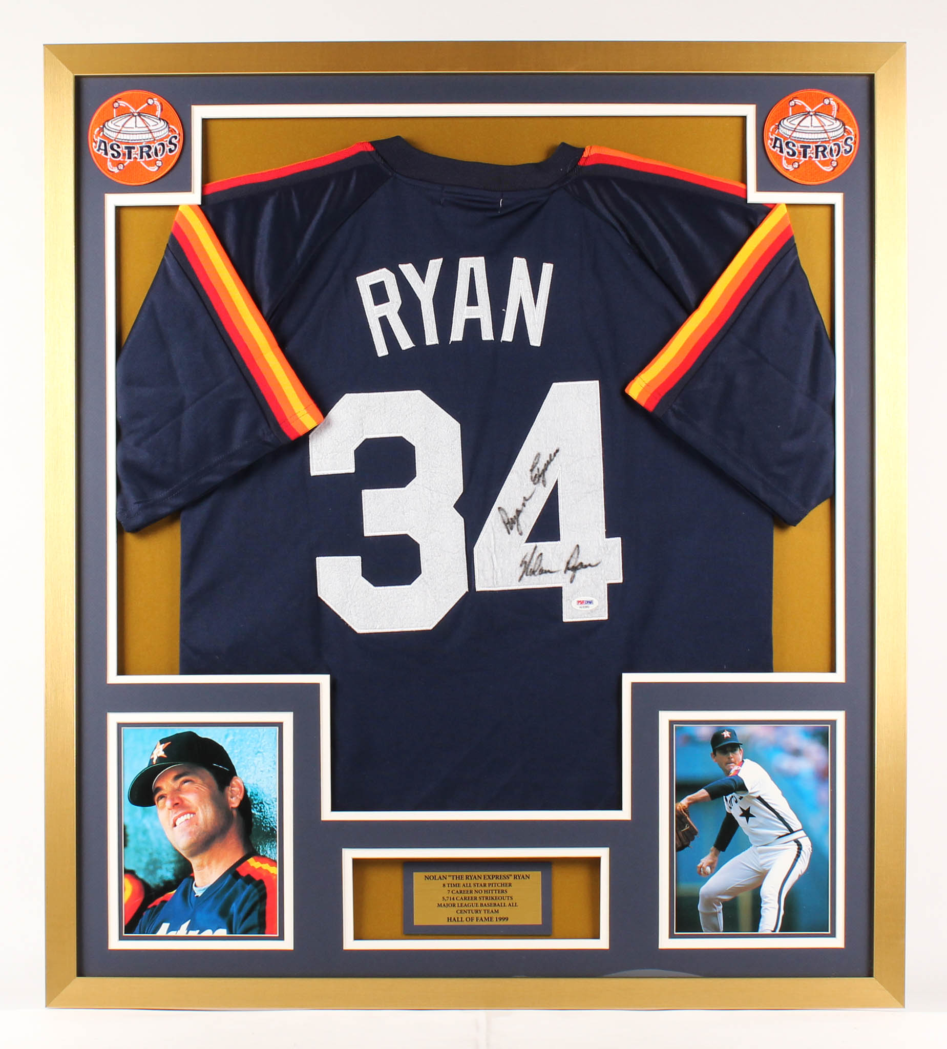 Nolan Ryan Signed Houston Astros 32x36 Custom Framed Jersey Display Inscribed "Ryan Express" (PSA COA) at PristineAuction.com Nolan Ryan Signed Houston Astros 32x36 Custom Framed Jersey Display Inscribed "Ryan Express" (PSA COA) at PristineAuction.com