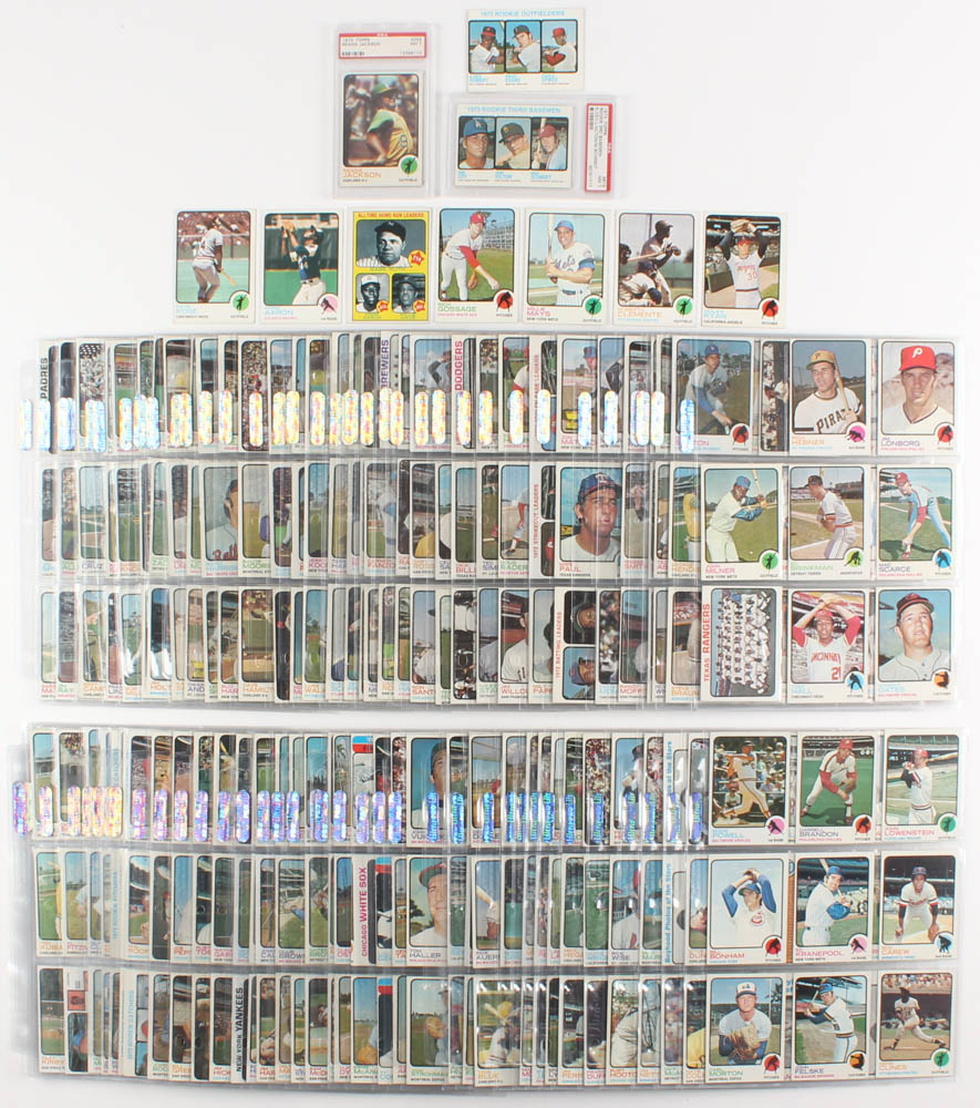1973 Topps Complete Set of (676) Baseball Cards with #255 Reggie Jackson (PSA 7), #130 Pete Rose, #50 Roberto Clemente, #100 Hank Aaron at PristineAuction.com 1973 Topps Complete Set of (676) Baseball Cards with #255 Reggie Jackson (PSA 7), #130 Pete Rose, #50 Roberto Clemente, #100 Hank Aaron at PristineAuction.com