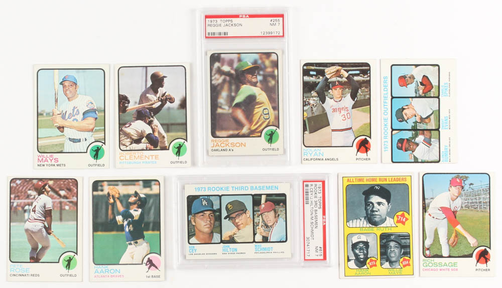 1973 Topps Complete Set of (676) Baseball Cards with #255 Reggie Jackson (PSA 7), #130 Pete Rose, #50 Roberto Clemente, #100 Hank Aaron at PristineAuction.com 1973 Topps Complete Set of (676) Baseball Cards with #255 Reggie Jackson (PSA 7), #130 Pete Rose, #50 Roberto Clemente, #100 Hank Aaron at PristineAuction.com
