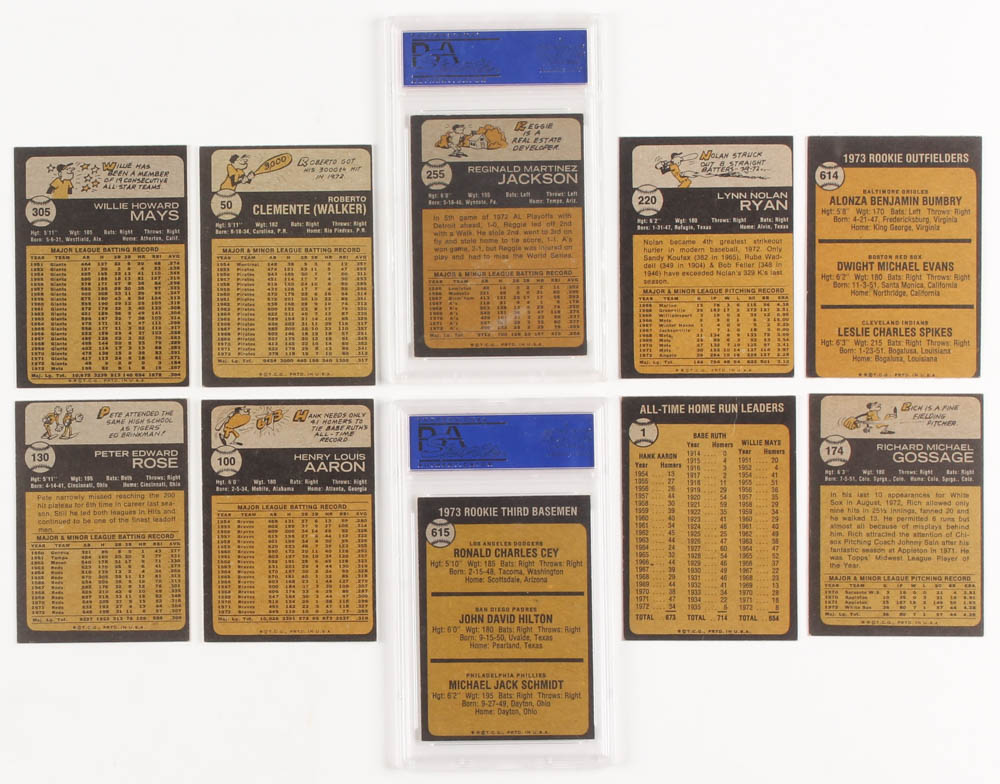 1973 Topps Complete Set of (676) Baseball Cards with #255 Reggie Jackson (PSA 7), #130 Pete Rose, #50 Roberto Clemente, #100 Hank Aaron at PristineAuction.com 1973 Topps Complete Set of (676) Baseball Cards with #255 Reggie Jackson (PSA 7), #130 Pete Rose, #50 Roberto Clemente, #100 Hank Aaron at PristineAuction.com
