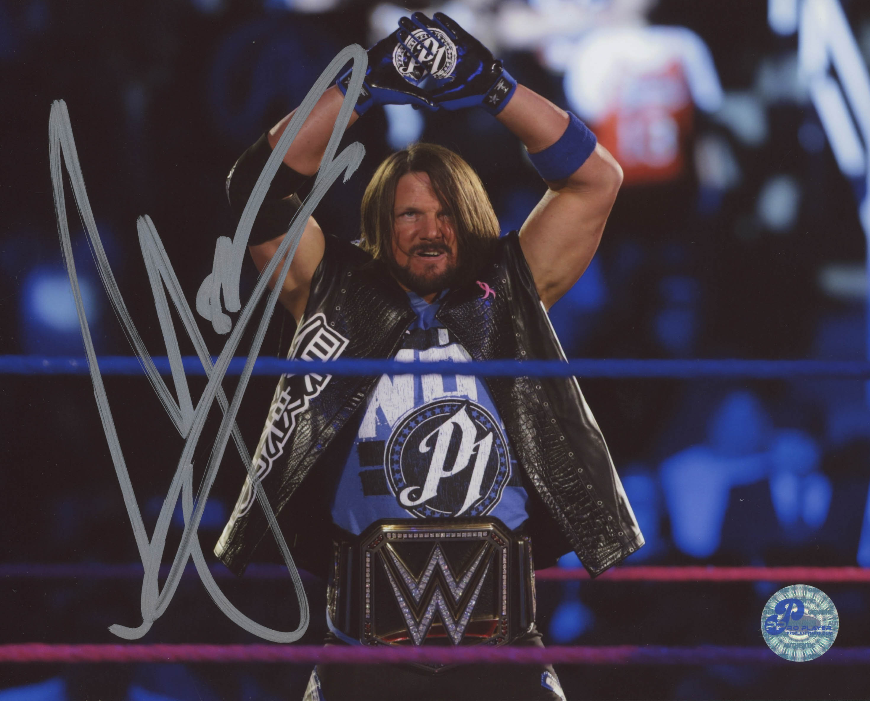 AJ Styles Signed WWE 8x10 Photo (Pro Player Hologram) at PristineAuction.com AJ Styles Signed WWE 8x10 Photo (Pro Player Hologram) at PristineAuction.com