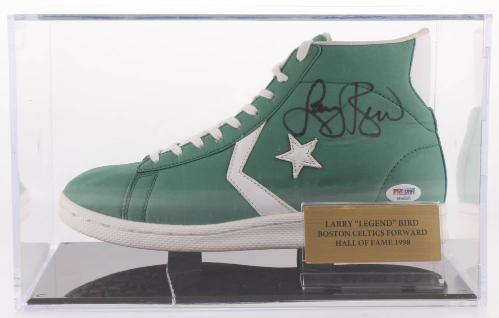 Larry Bird Signed Throwback Converse Basketball Shoe with Display Case (PSA COA) at PristineAuction.com Larry Bird Signed Throwback Converse Basketball Shoe with Display Case (PSA COA) at PristineAuction.com