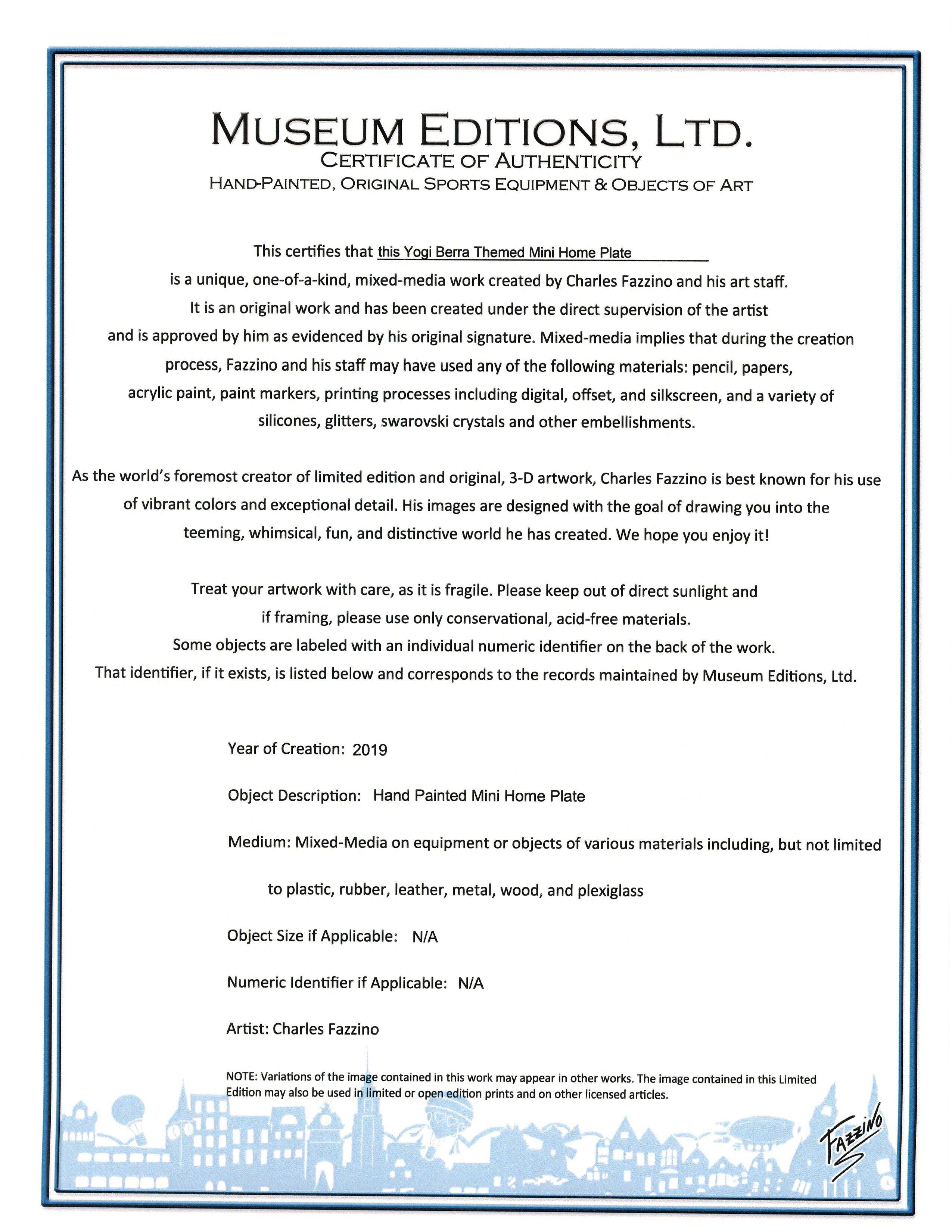 Yogi Berra Signed New York Yankees Mini Home Plate 3D Pop Art Hand-Painted by Charles Fazzino (Beckett COA & Fazzino LOA) at PristineAuction.com Yogi Berra Signed New York Yankees Mini Home Plate 3D Pop Art Hand-Painted by Charles Fazzino (Beckett COA & Fazzino LOA) at PristineAuction.com