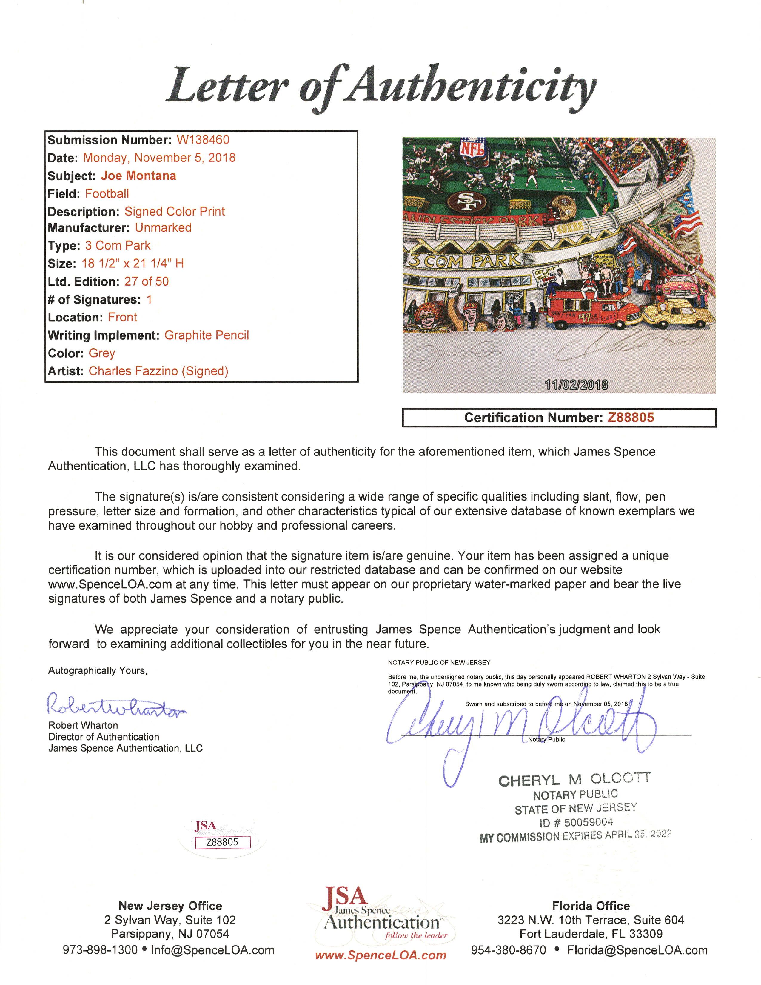 Joe Montana Signed Charles Fazzino LE San Francisco 49ers 18.5x21.5 3D Pop Art Print (JSA LOA) at PristineAuction.com Joe Montana Signed Charles Fazzino LE San Francisco 49ers 18.5x21.5 3D Pop Art Print (JSA LOA) at PristineAuction.com