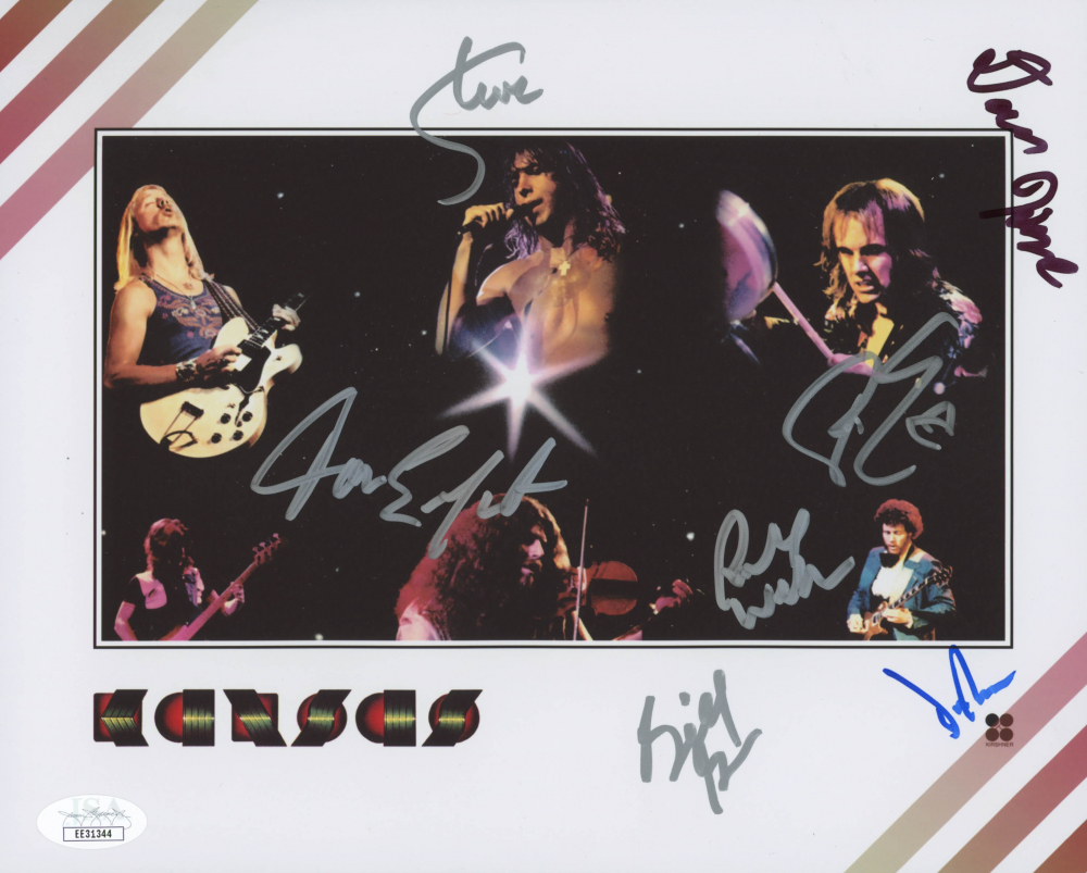 Kansas 8x10 Photo Signed by (7) With Phil Ehart, Steve Walsh, Dave Hope ...