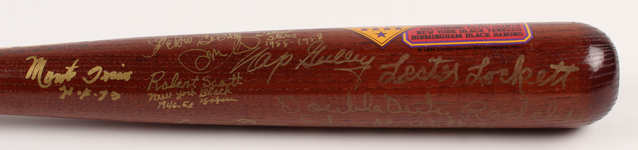 Cooperstown Bat Co. Special Edition "The Negro Leagues" Baseball Bat Signed by (13) with Josh Gibson, Monte Irvin, Buck Leonard, Buck O'Neil, Lester Lockett (JSA ALOA) at PristineAuction.com Cooperstown Bat Co. Special Edition "The Negro Leagues" Baseball Bat Signed by (13) with Josh Gibson, Monte Irvin, Buck Leonard, Buck O'Neil, Lester Lockett (JSA ALOA) at PristineAuction.com
