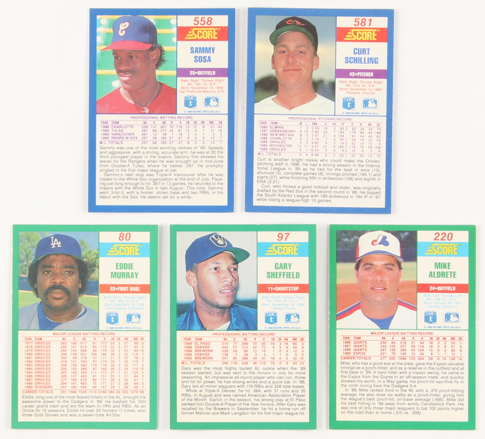 Lot of (672) 1990 Score Baseball Cards with #558 Sammy Sosa RC, #80 Eddie Murray, #97 Gary Sheffield, #581 Curt Schilling, #220B Mike Aldrete at PristineAuction.com Lot of (672) 1990 Score Baseball Cards with #558 Sammy Sosa RC, #80 Eddie Murray, #97 Gary Sheffield, #581 Curt Schilling, #220B Mike Aldrete at PristineAuction.com