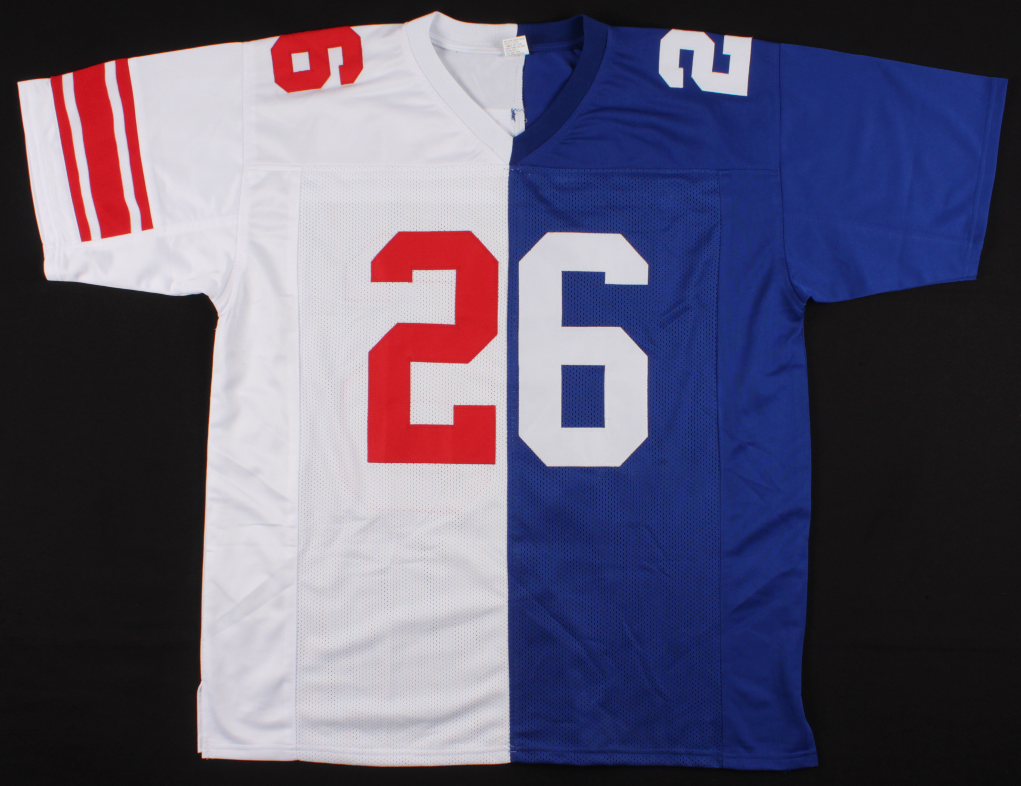 Saquon Barkley Signed New York Giants Home / Away Split Jersey (Beckett COA) at PristineAuction.com Saquon Barkley Signed New York Giants Home / Away Split Jersey (Beckett COA) at PristineAuction.com