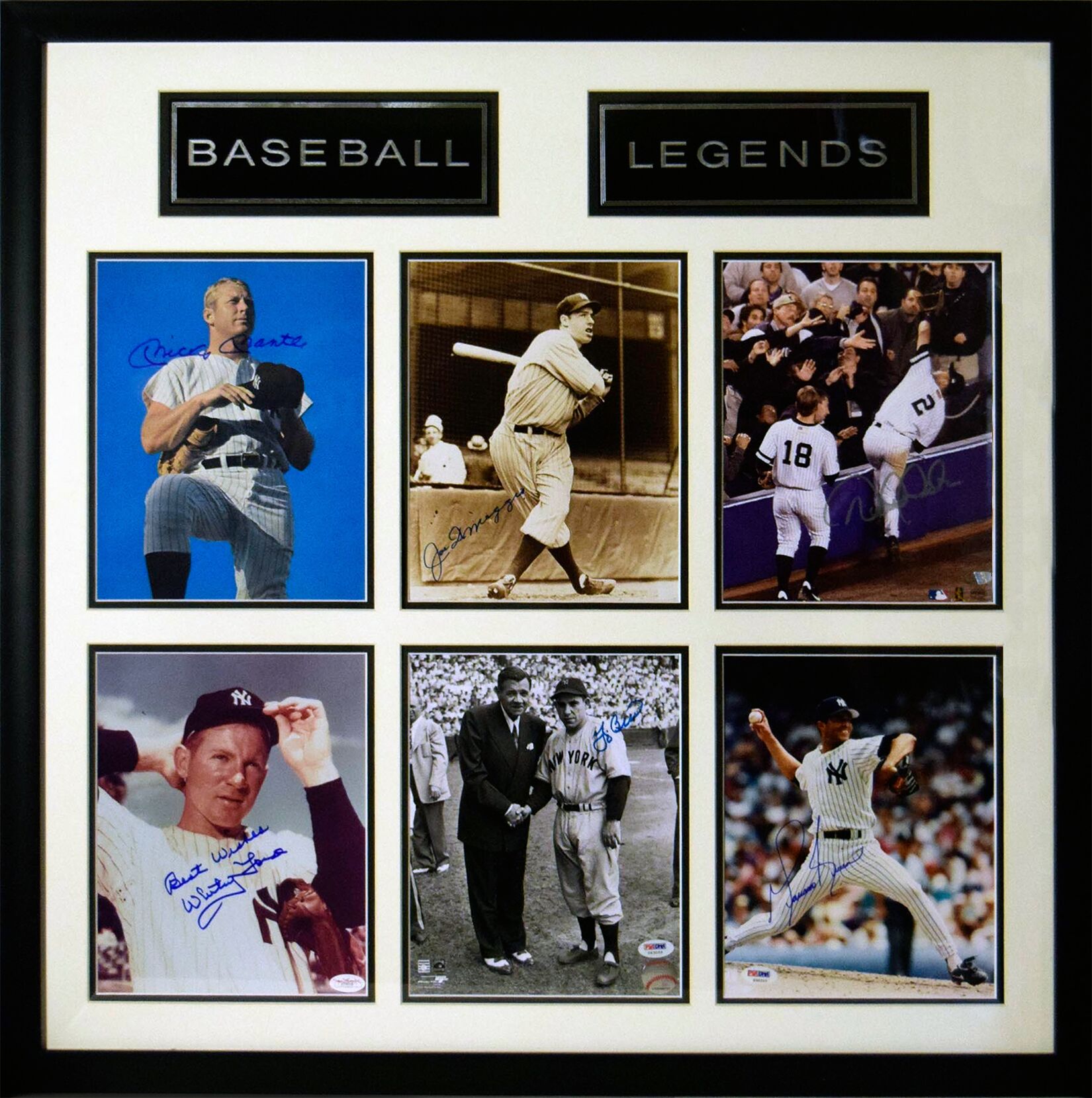 "Baseball Legends" 30.5x30.5 Custom Framed Photo Display Signed by (6) with Mickey Mantle, Joe DiMaggio, Yogi Berra, Whitey Ford, Derek Jeter & Mariano Rivera (JSA LOA & Steiner Hologram) at PristineAuction.com "Baseball Legends" 30.5x30.5 Custom Framed Photo Display Signed by (6) with Mickey Mantle, Joe DiMaggio, Yogi Berra, Whitey Ford, Derek Jeter & Mariano Rivera (JSA LOA & Steiner Hologram) at PristineAuction.com